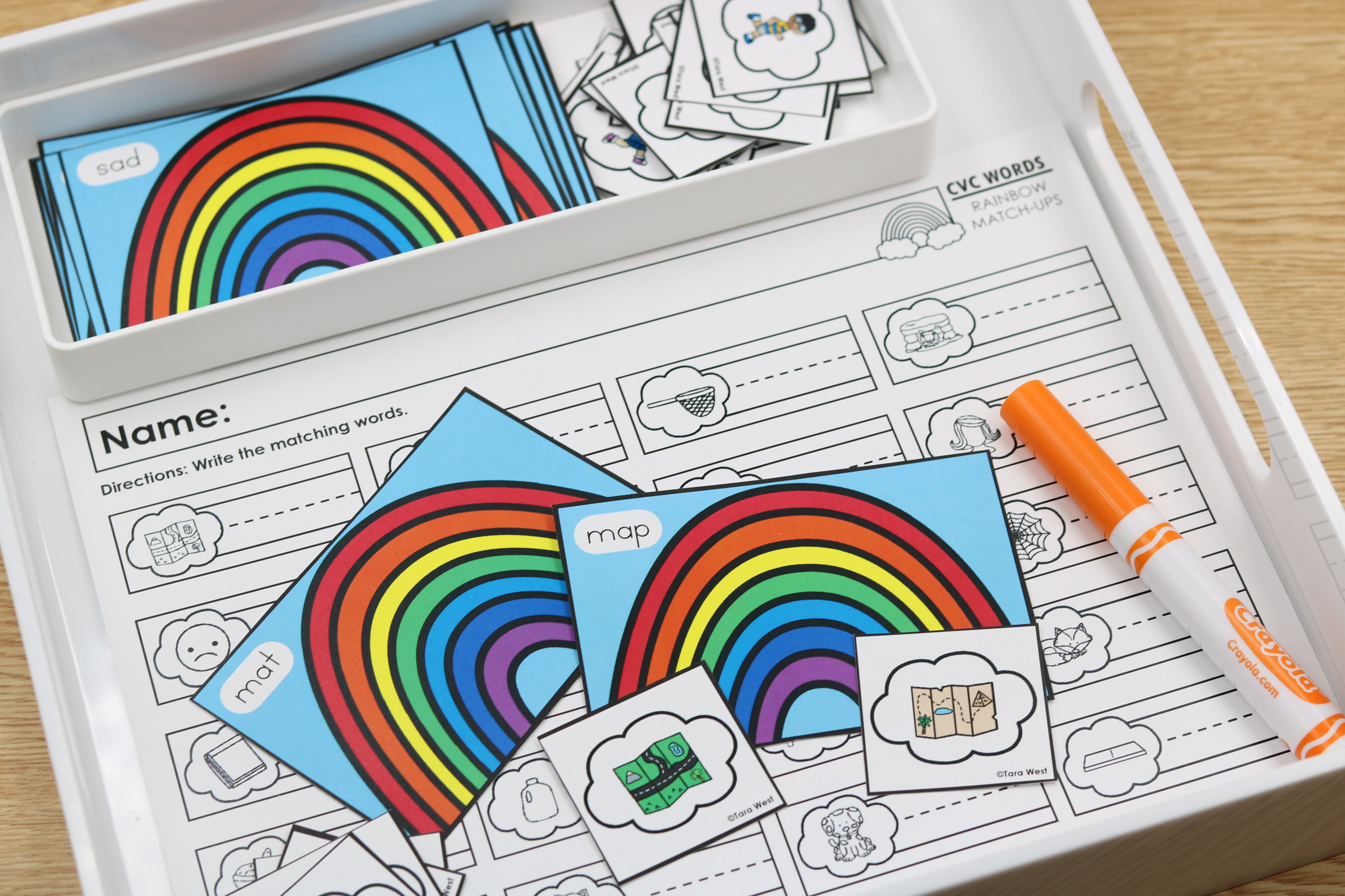 April spring CVC rainbow sentence match ups freebie