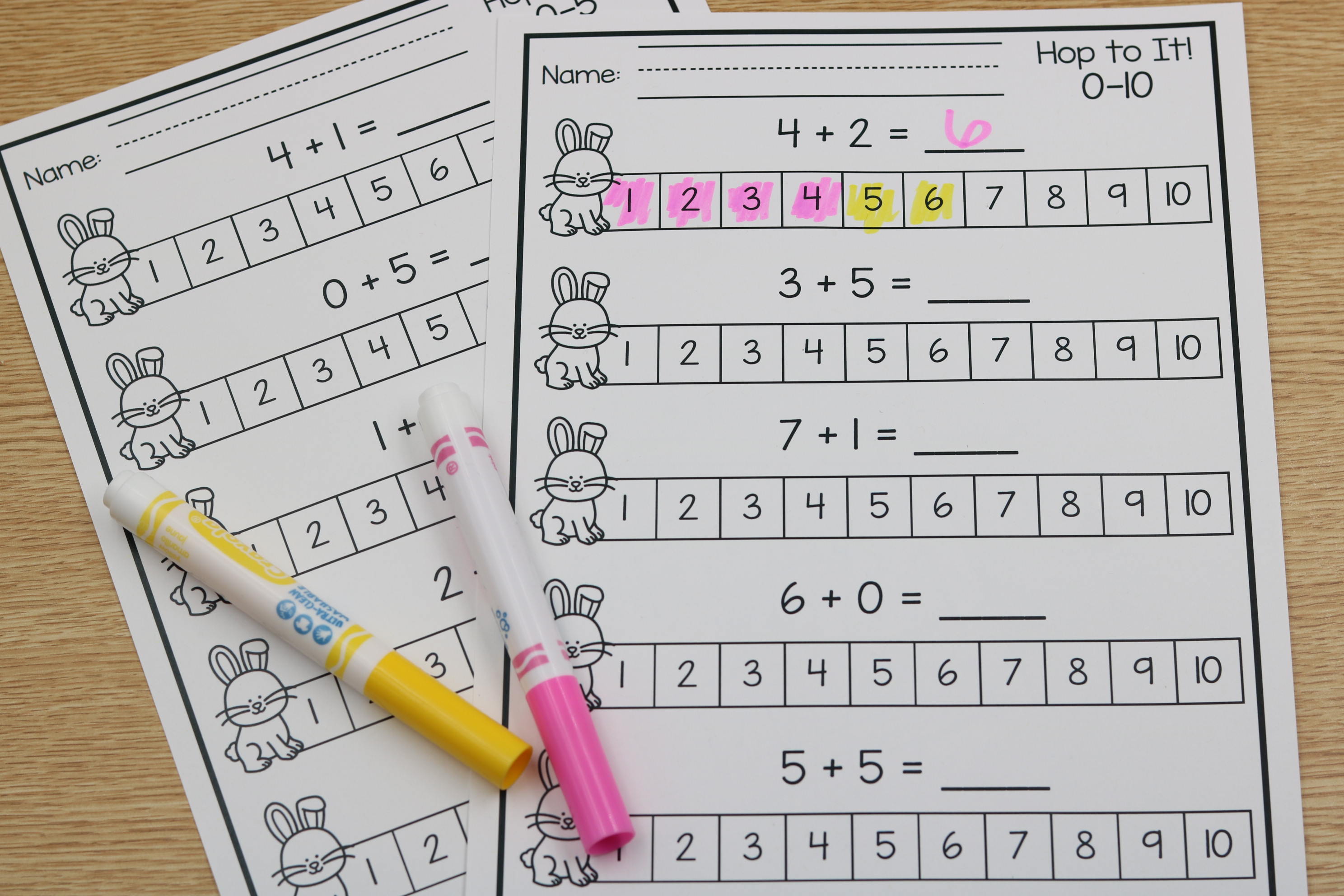 April addition bunny hop math worksheets freebie