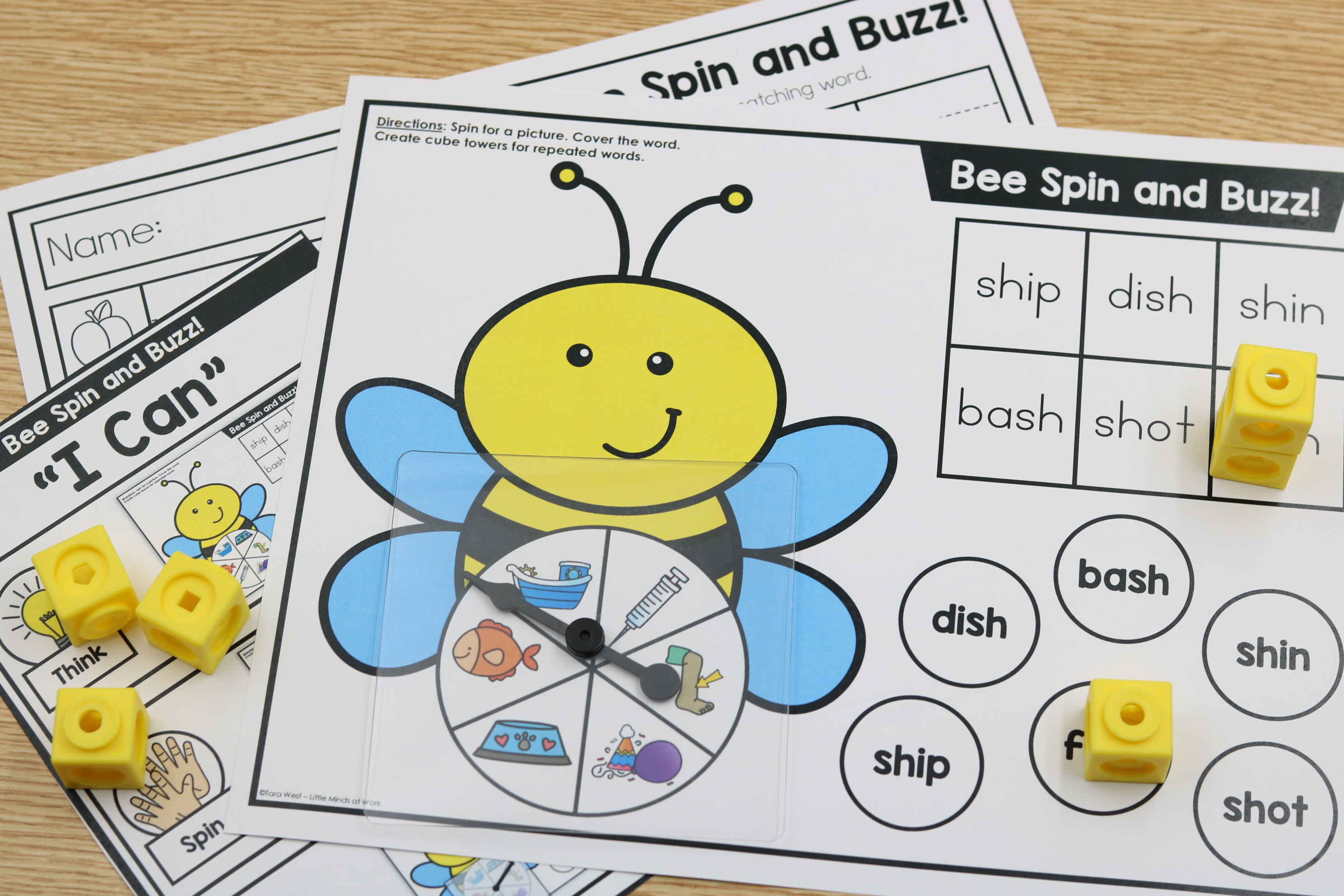 April spring bees phonics and math centers freebie