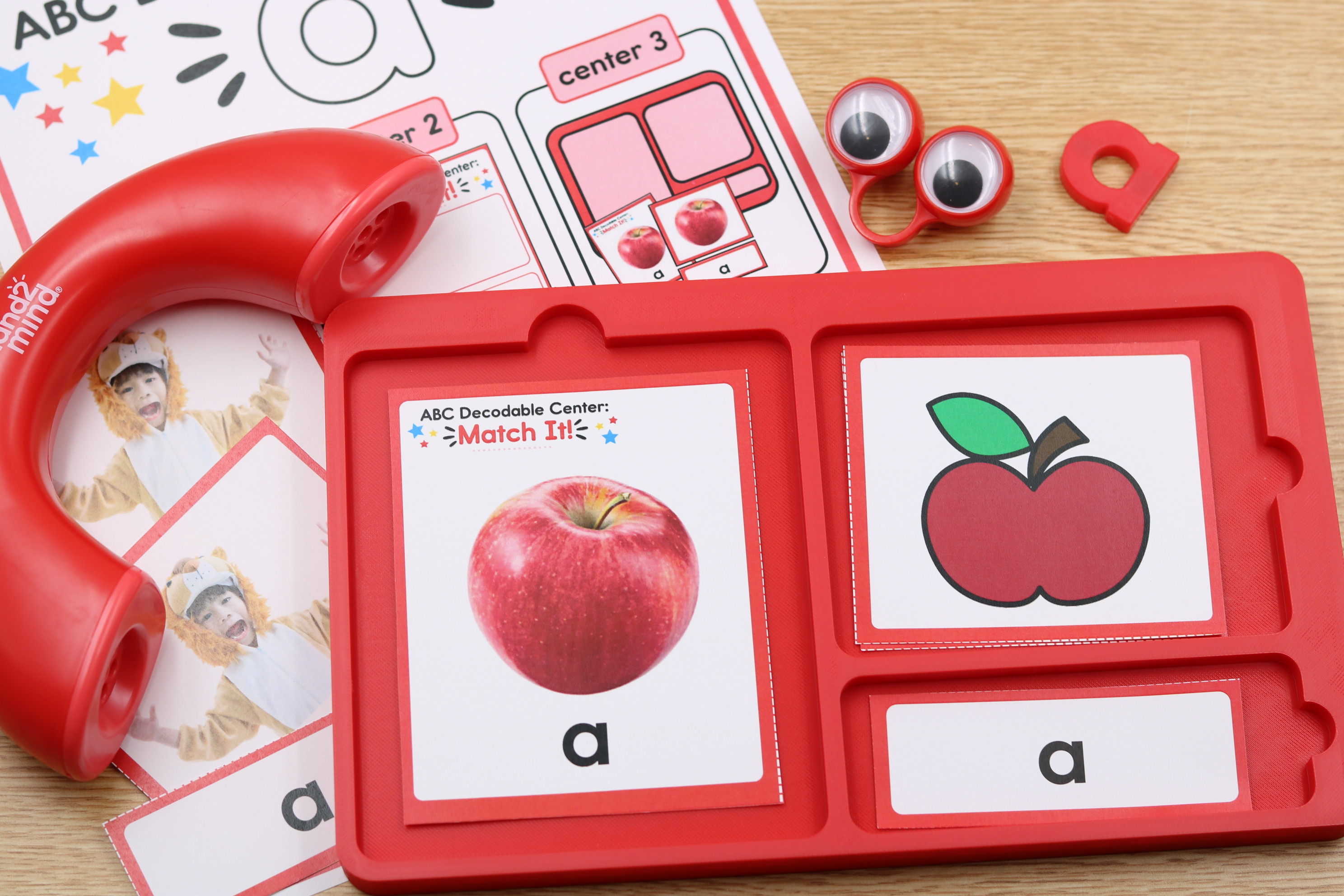 ABC decodable phonics matching center featuring letter A picture cards, lowercase letter matching, and hands-on beginning sound practice.