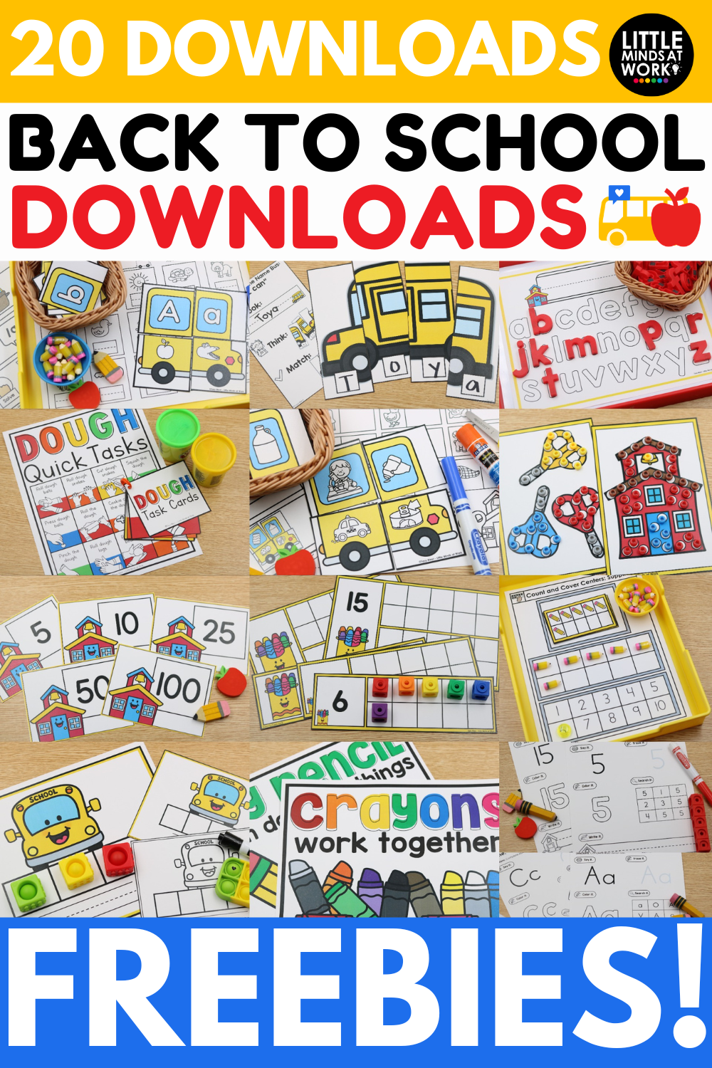 An assortment of back to school free download printables for kindergarten
