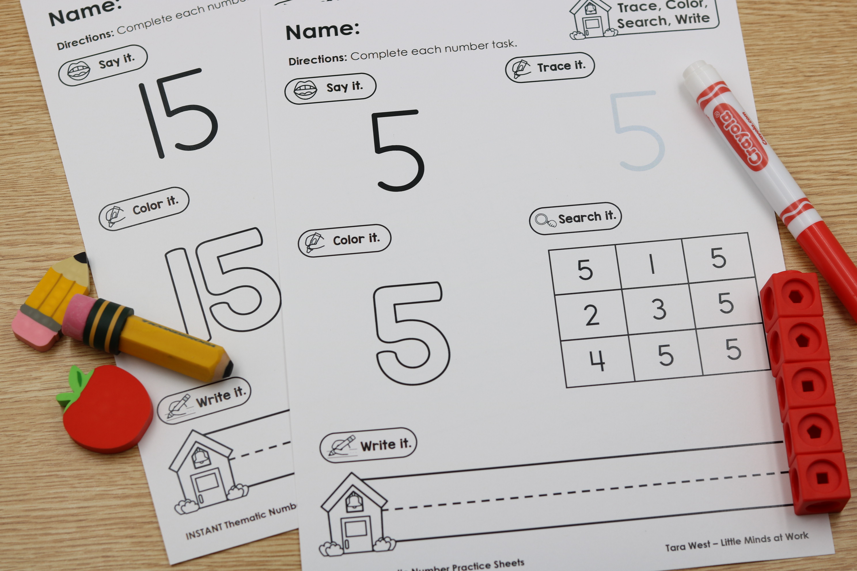 students complete back to school number printables as they say, trace, color, search, and write the numbers