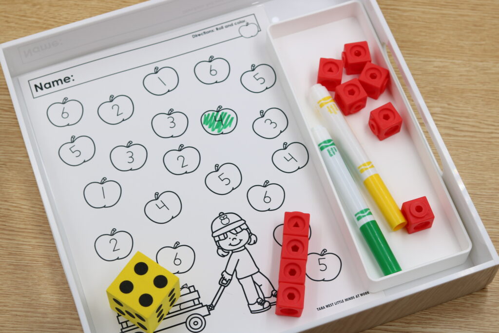 Numbers roll and color worksheet with dice
