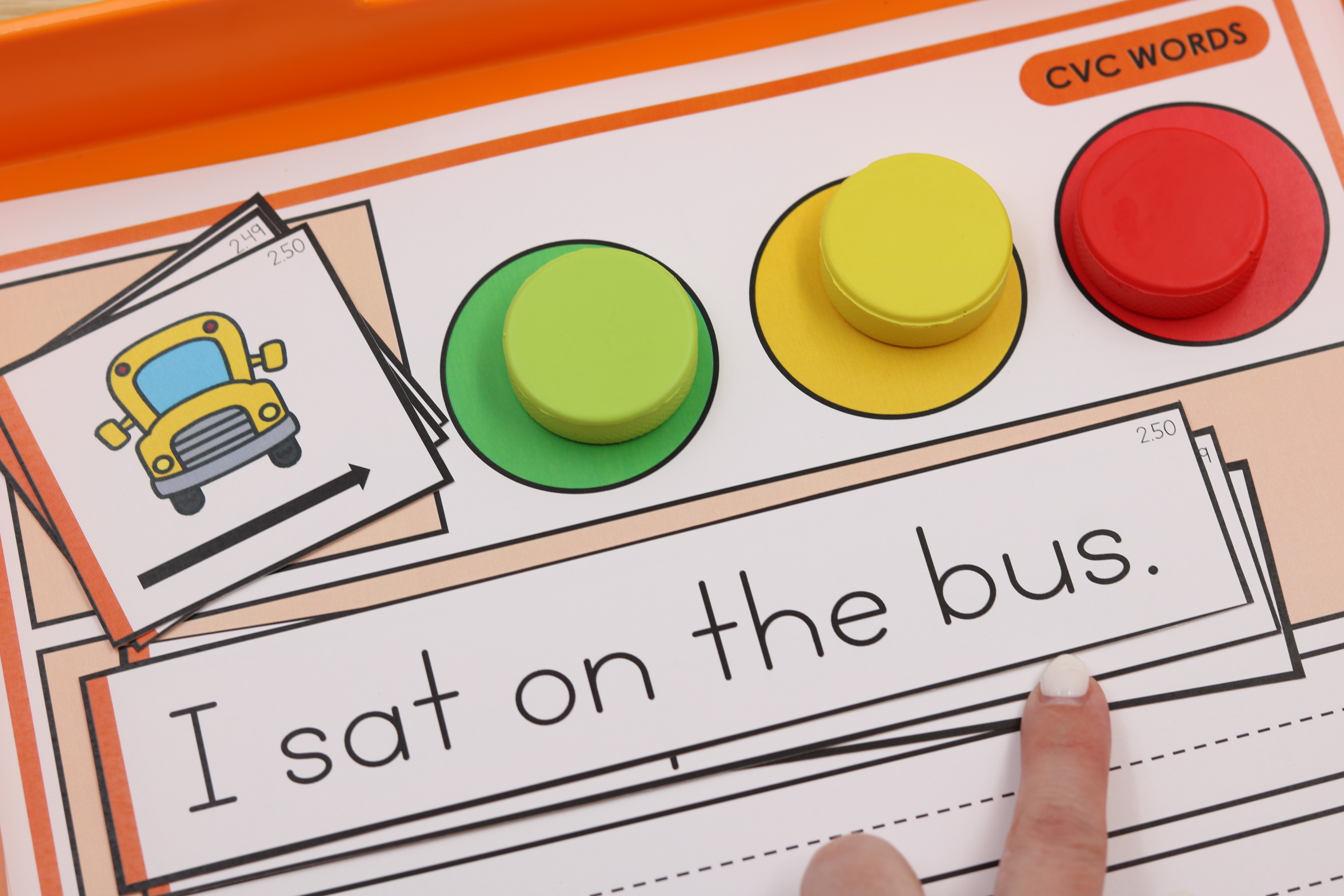 cvc build a sentence mat phonics center