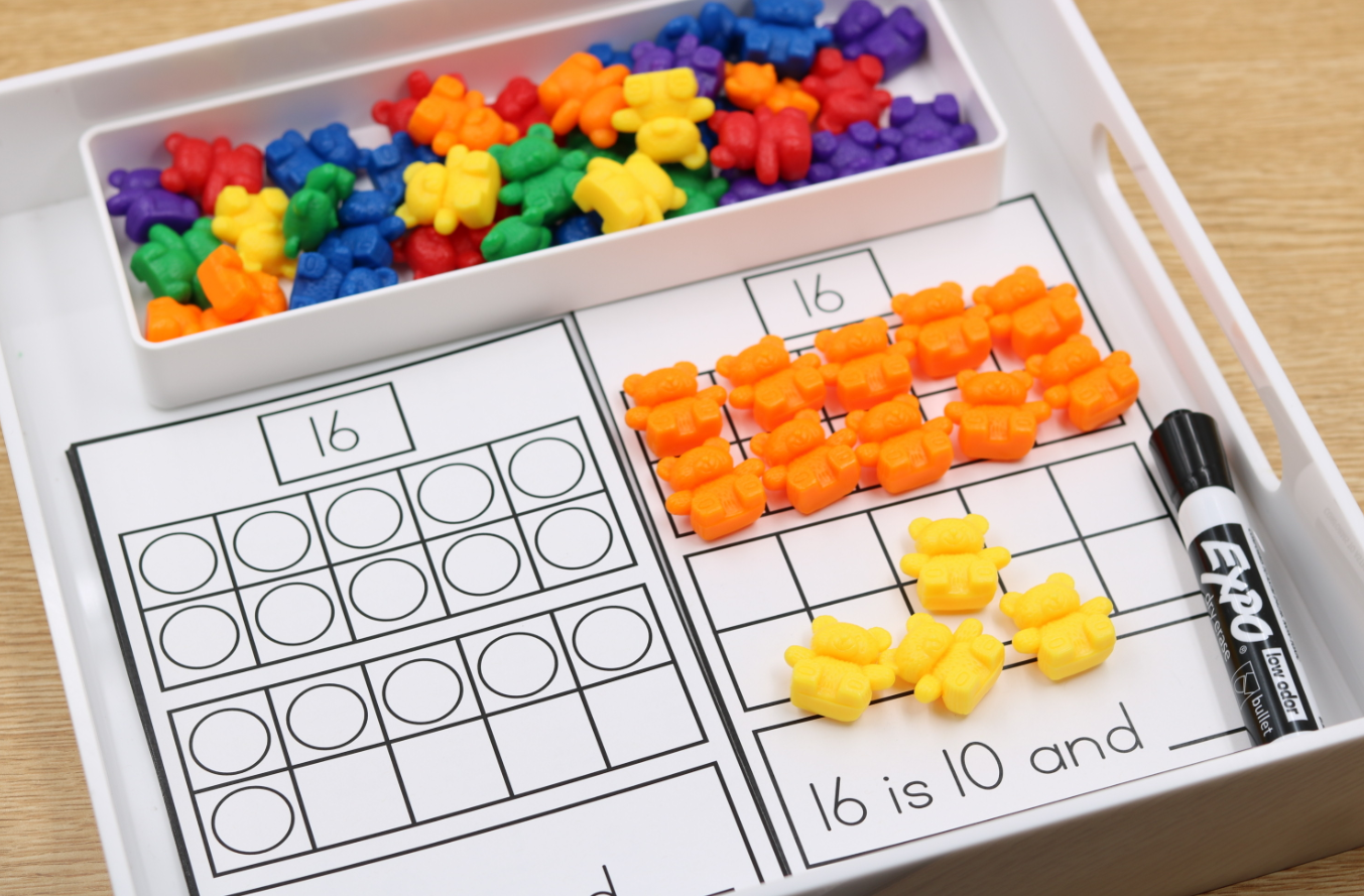 Ten frame mats supporting subitizing, number relationships, composing numbers, and foundational number sense skills.