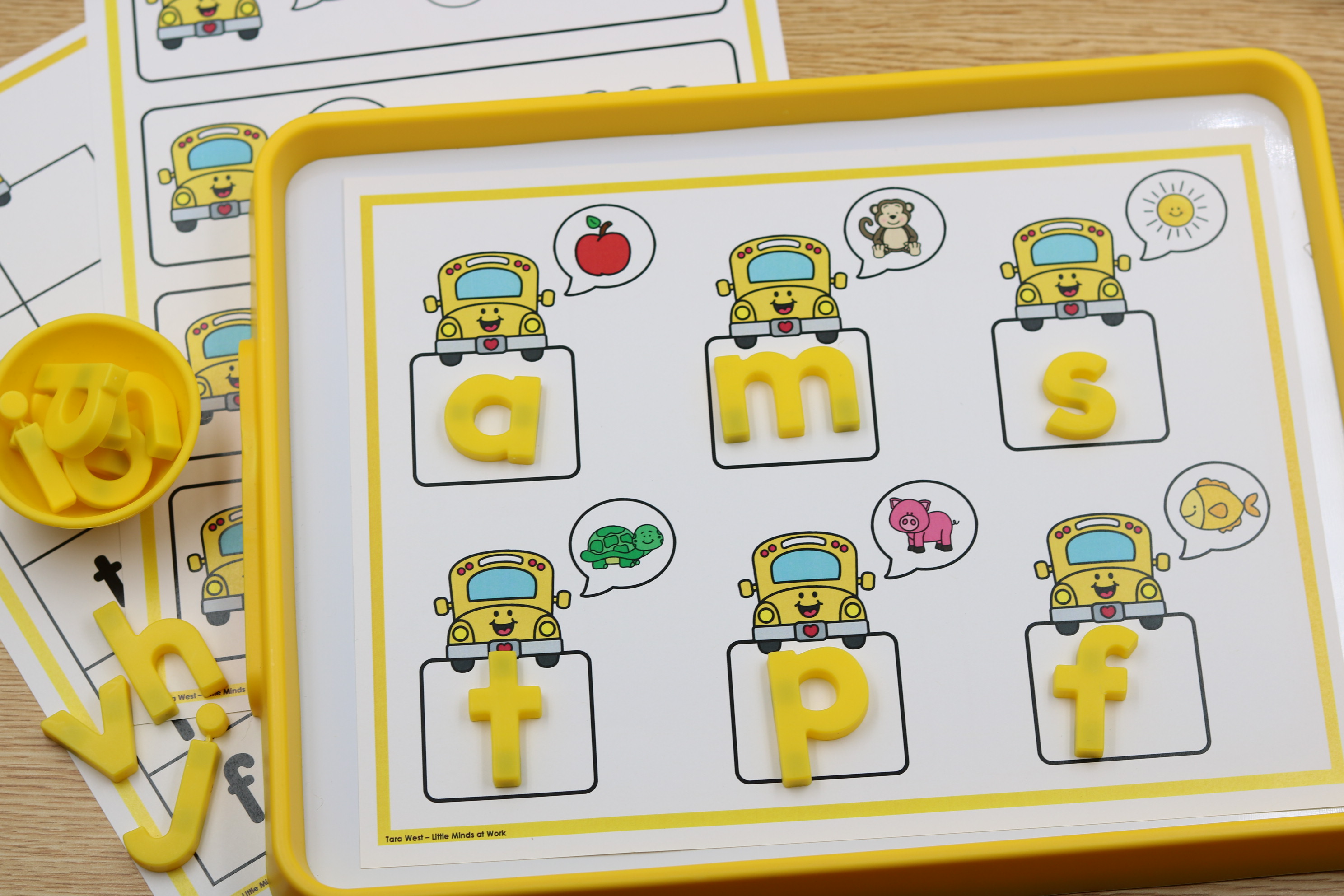 back to school free magnet mat matching beginning sounds with science of reading sequence bus