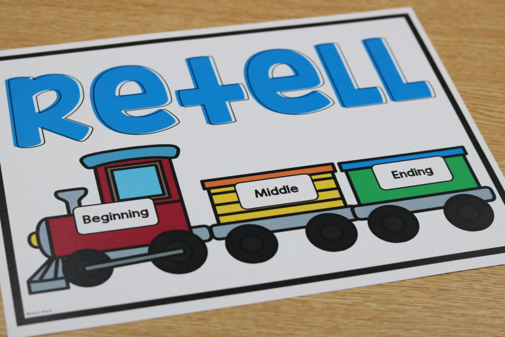 Free retell train poster for beginning, middle, and ending story sequencing