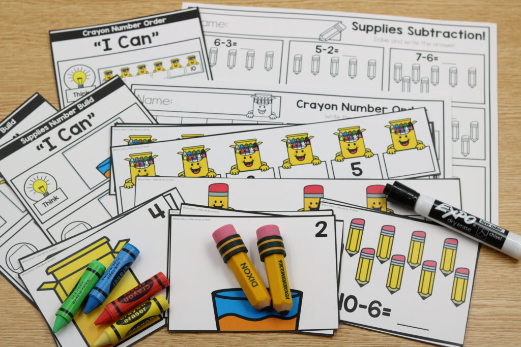 Free back to school math centers with number order, counting, and addition activities
