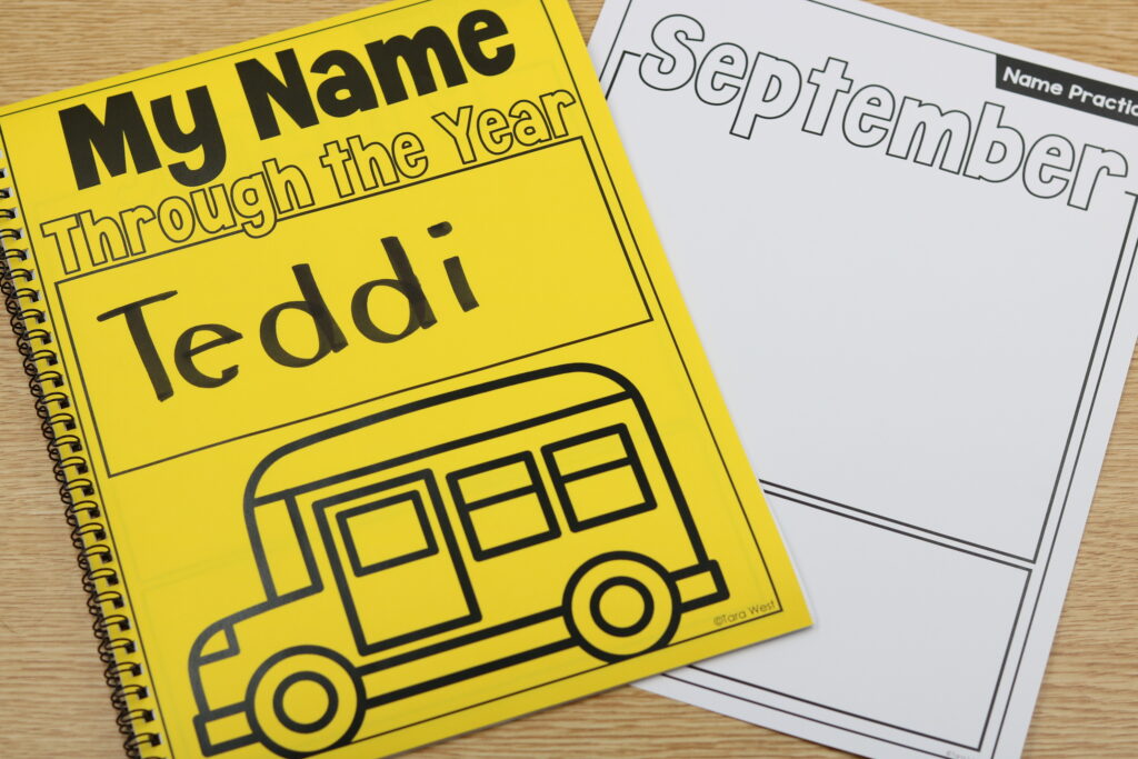 Free name through the year notebook for students to track handwriting progress