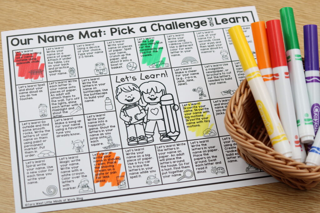Free name activity mats with fun at-home challenges for students