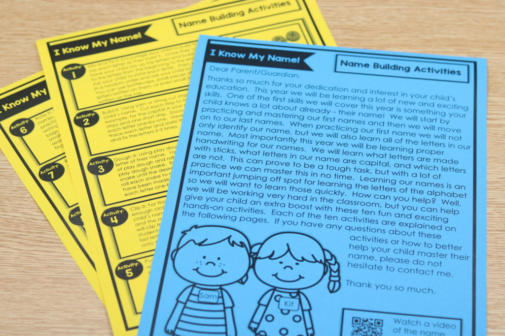 Free parent guide with hands-on name practice activities for at-home learning