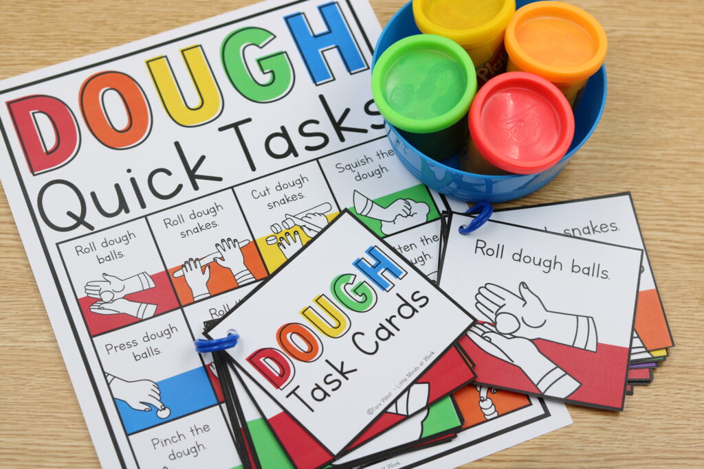 Free dough task cards and poster with playdough quick task ideas for kids