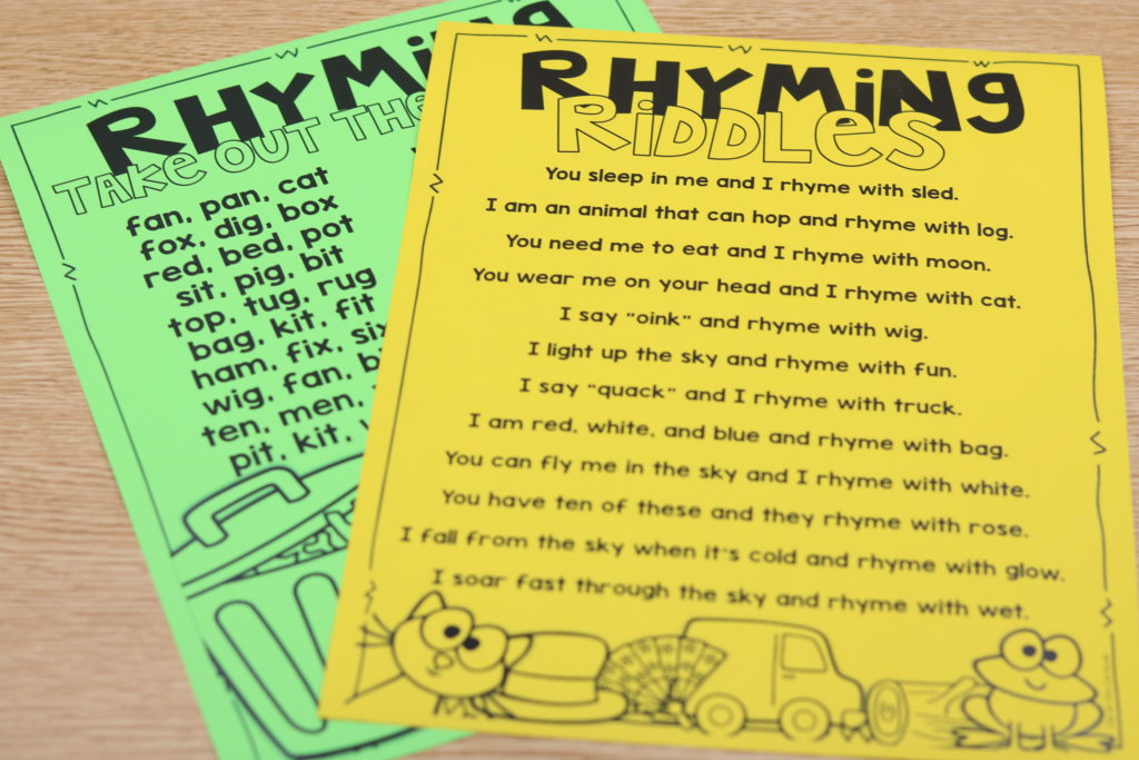Free rhyming riddles phonics activity for back to school