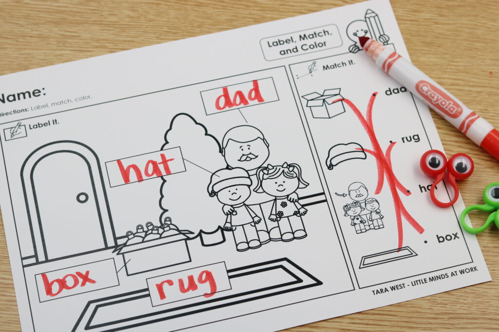 December beginning sound and CVC labeling phonics sheets freebie