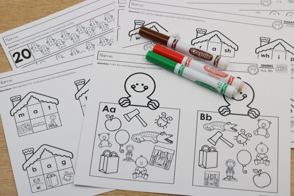 December gingerbread phonics and math freebie
