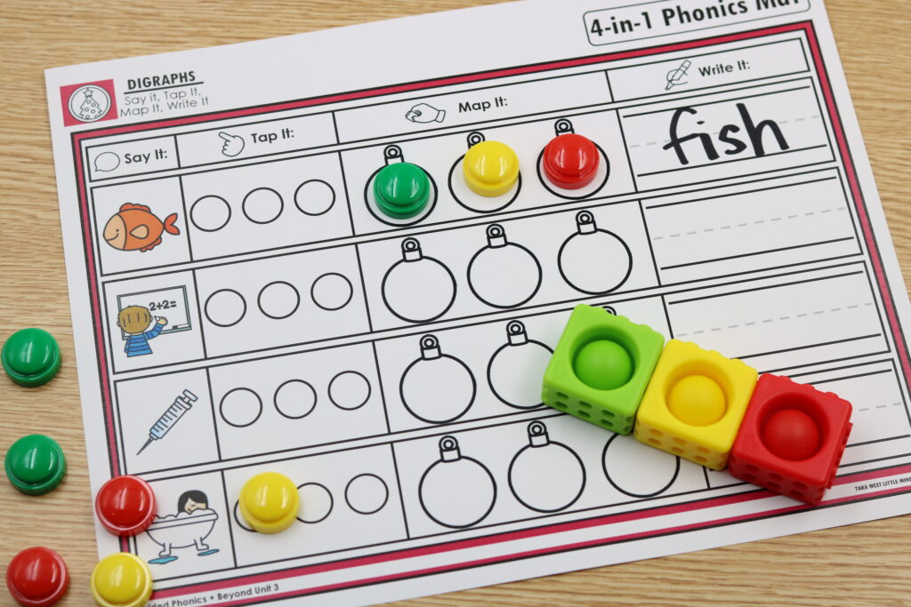 Free December digraph and CCVC word mapping mats for phonics