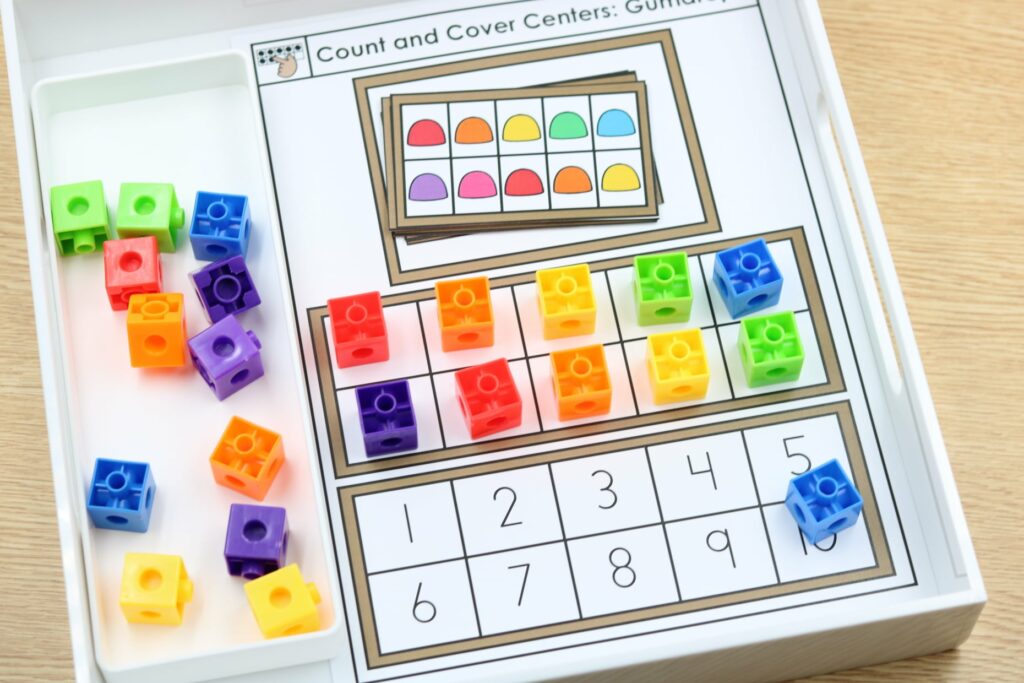 Free December gumdrop count and cover mats for early math