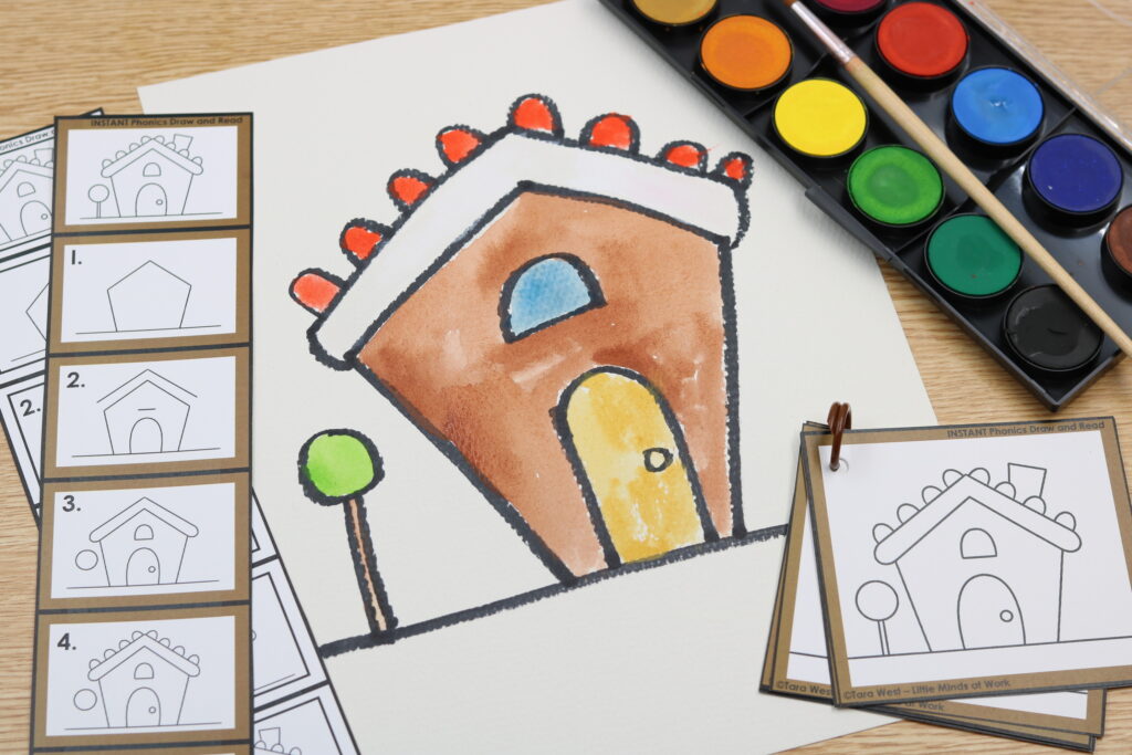 December gingerbread house directed drawing step-by-step page Science of Reading