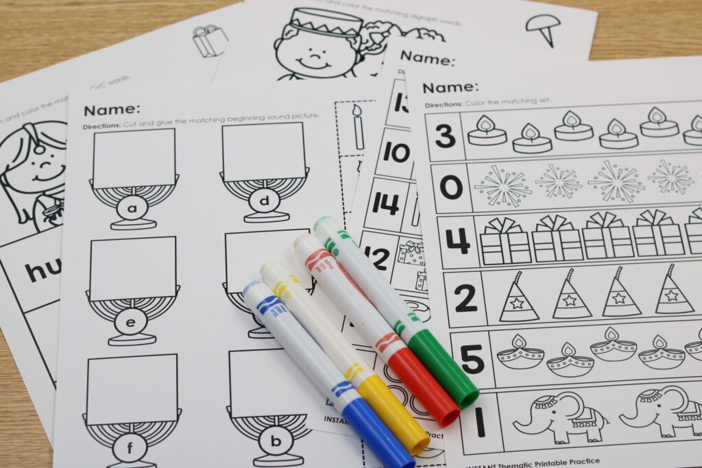 Free December Holidays Around the World worksheets for letter sounds and phonics