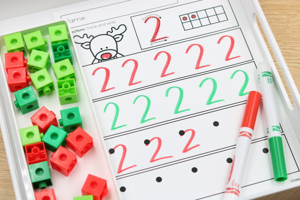 December reindeer number handwriting worksheets freebie