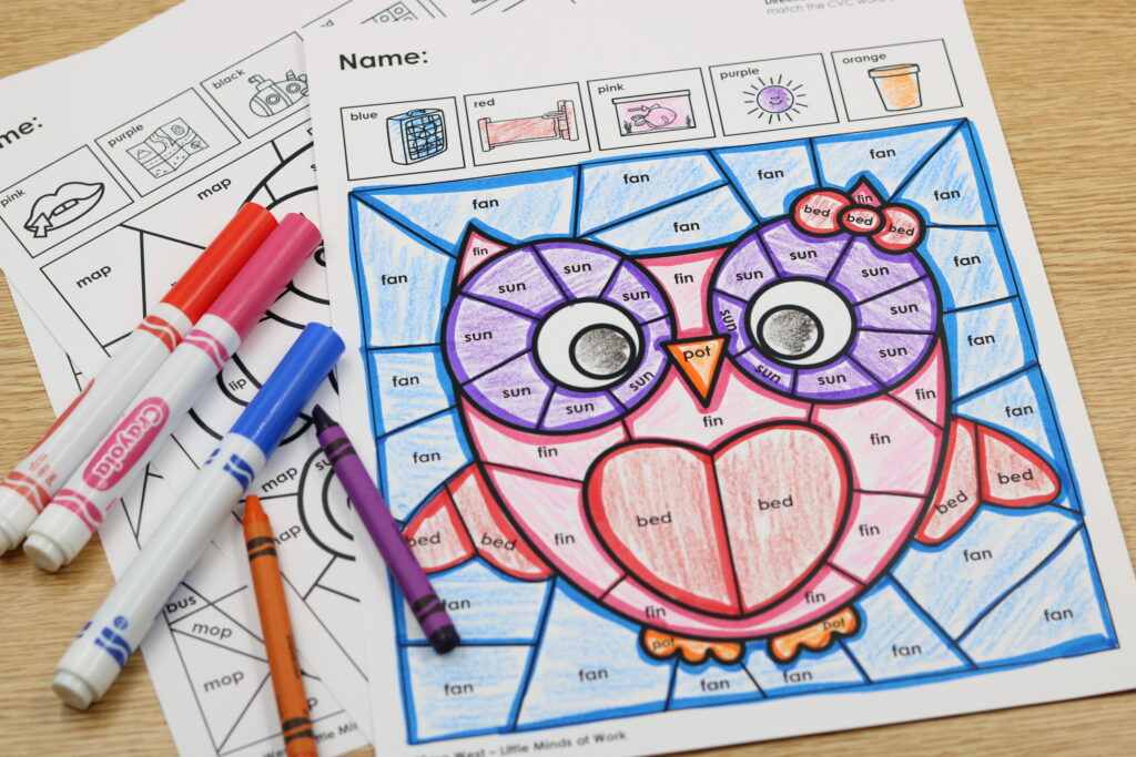 February CVC color by code free download for phonics practice