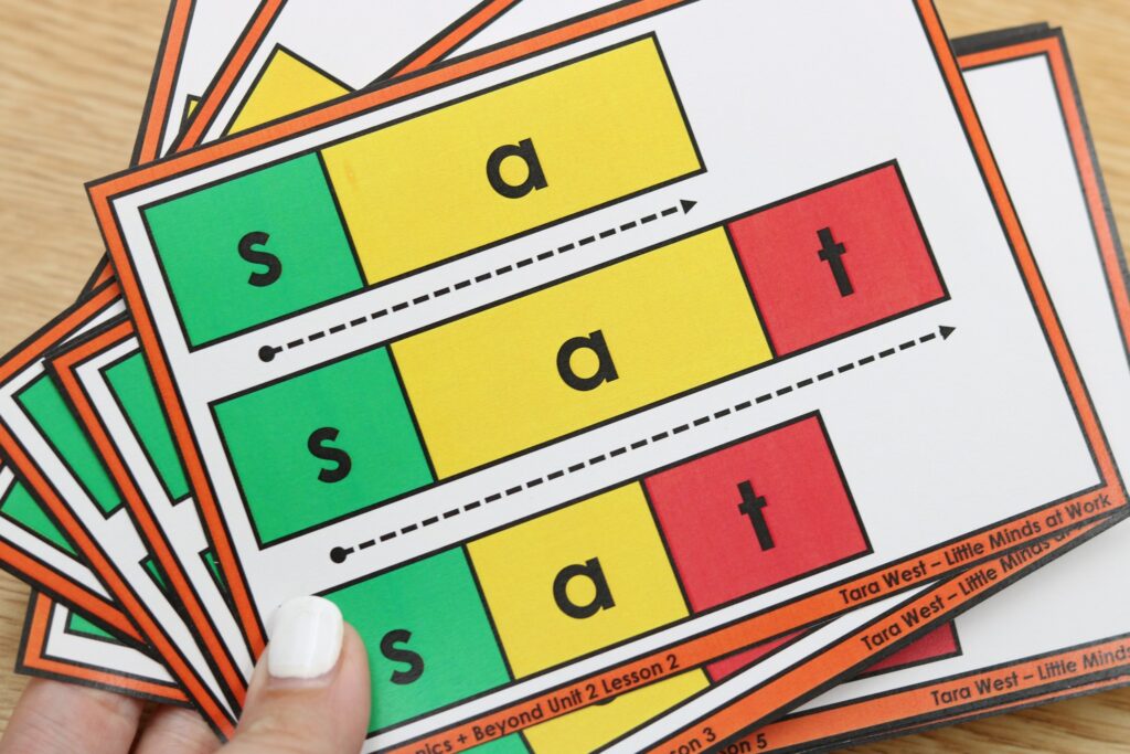Green-yellow-red CVC blending cards for decoding