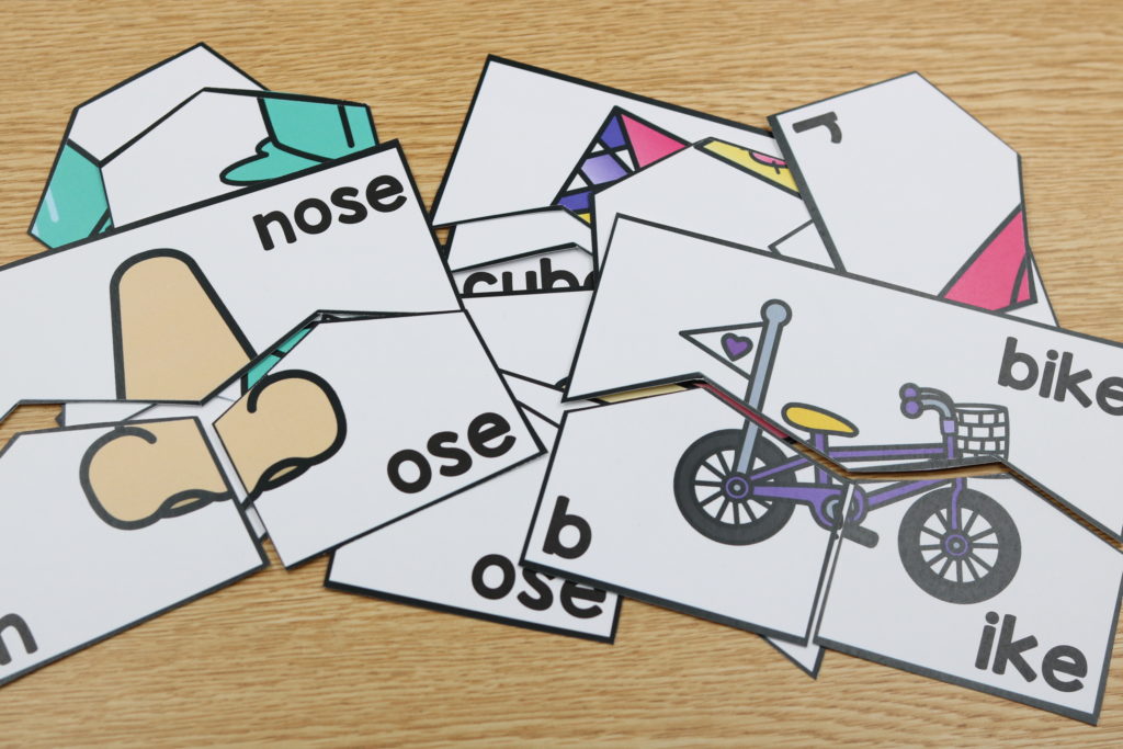 Free CVCe puzzler cards for building and checking silent e words like nose.