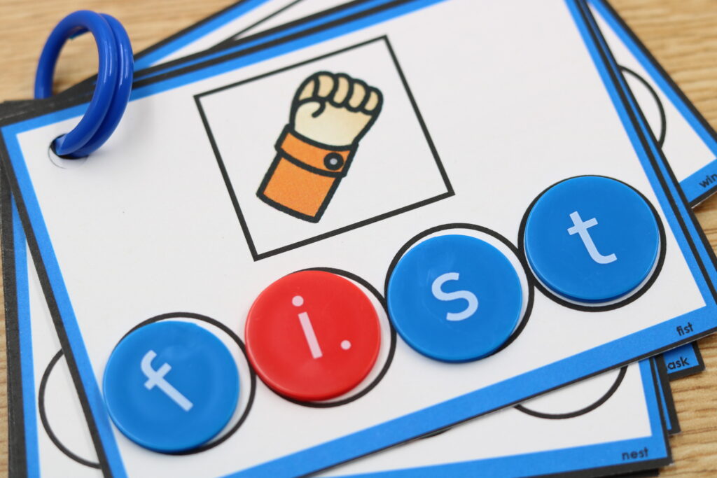 Free CCVC and R-controlled chip and swipe phonics cards with magnetic letter chips.
