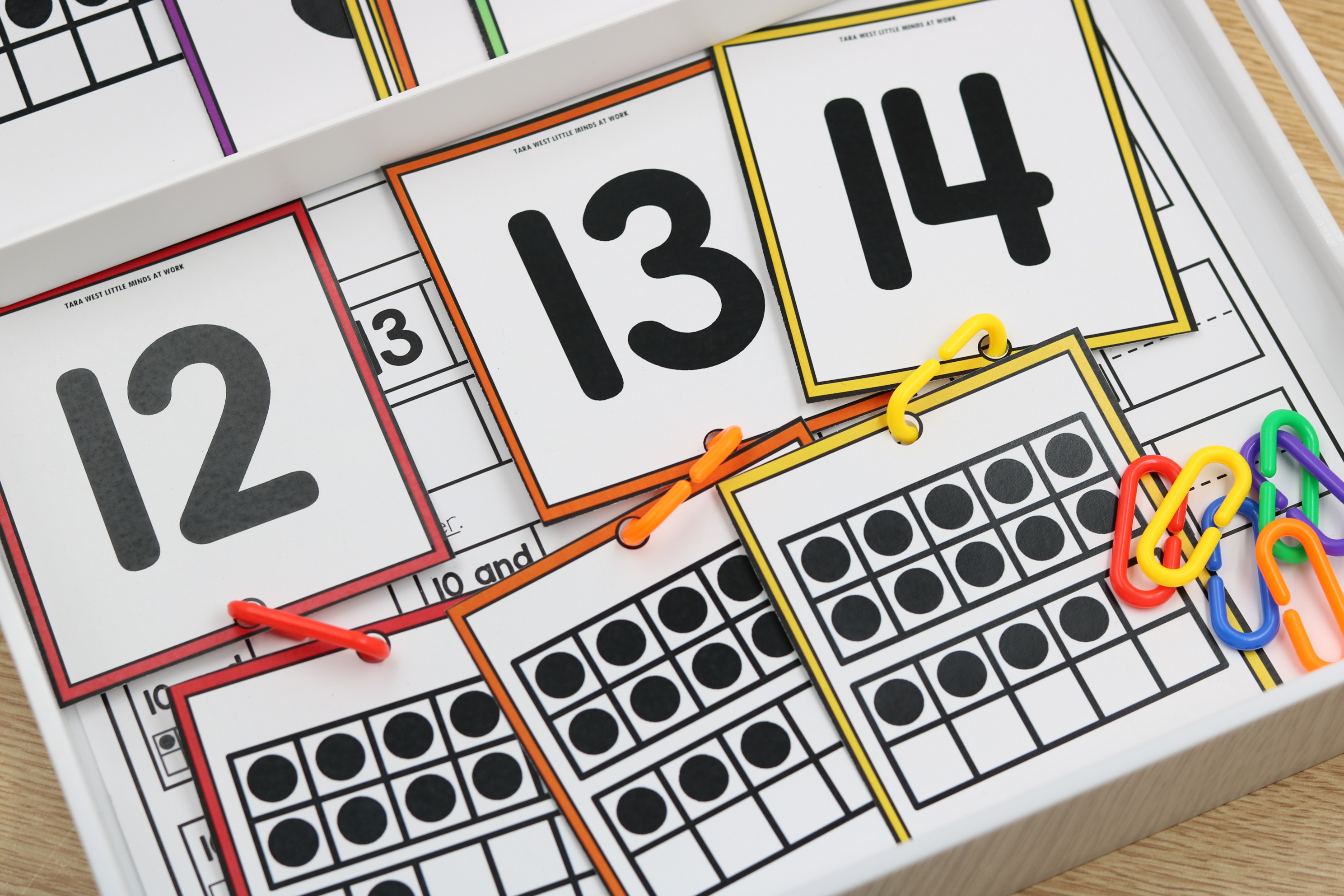 Number matching activities connecting numerals, quantities, ten frames, number words, and visual models.