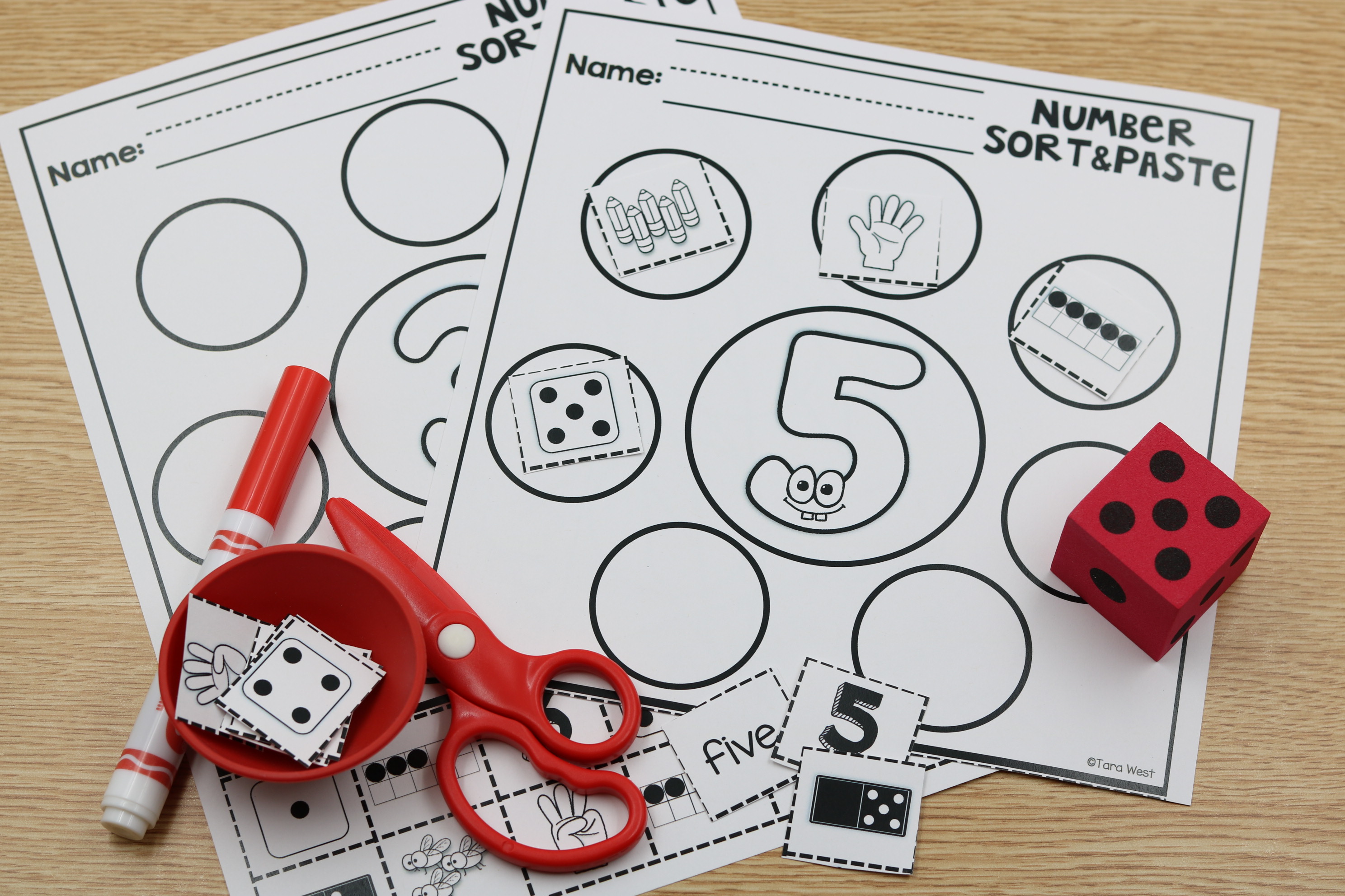 Math subitizing number sense sorting the number 5 with fingers, dots, dice, and numbers.