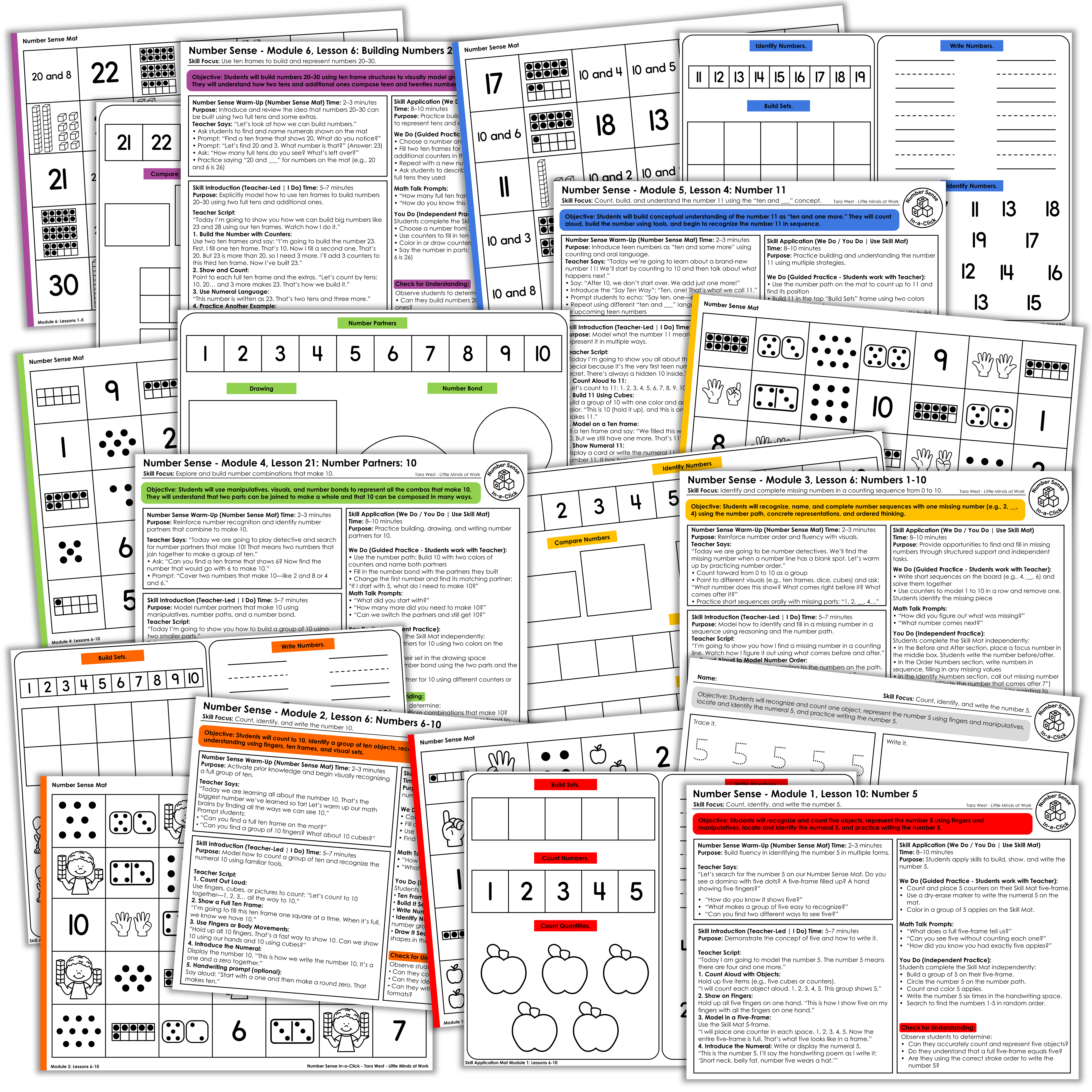 Hands-on number sense instruction featuring counting, subitizing, teen numbers, place value, and number comparison activities for young learners.