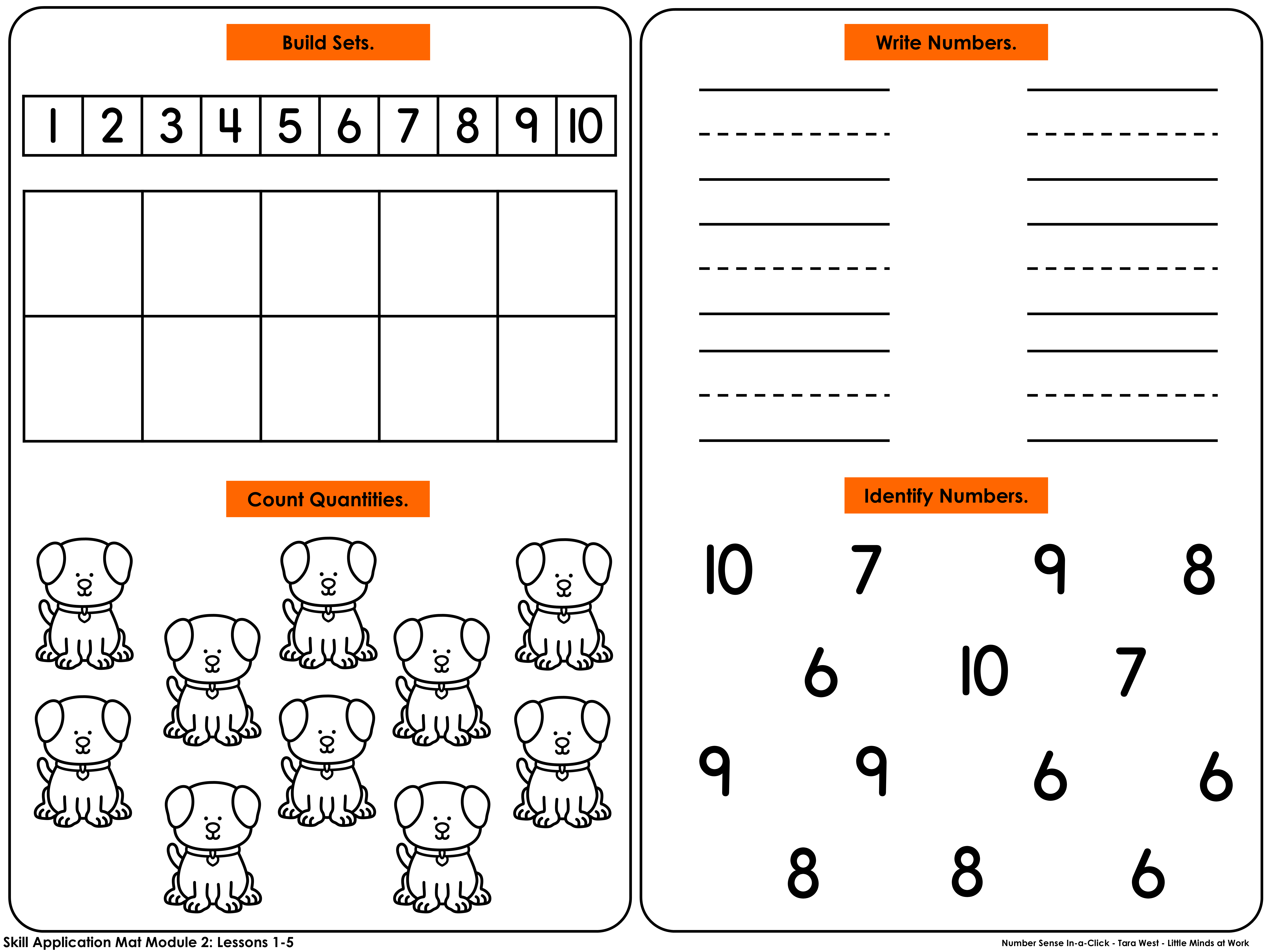 Printable number sense lessons mat for pre-k and kindergarten students.