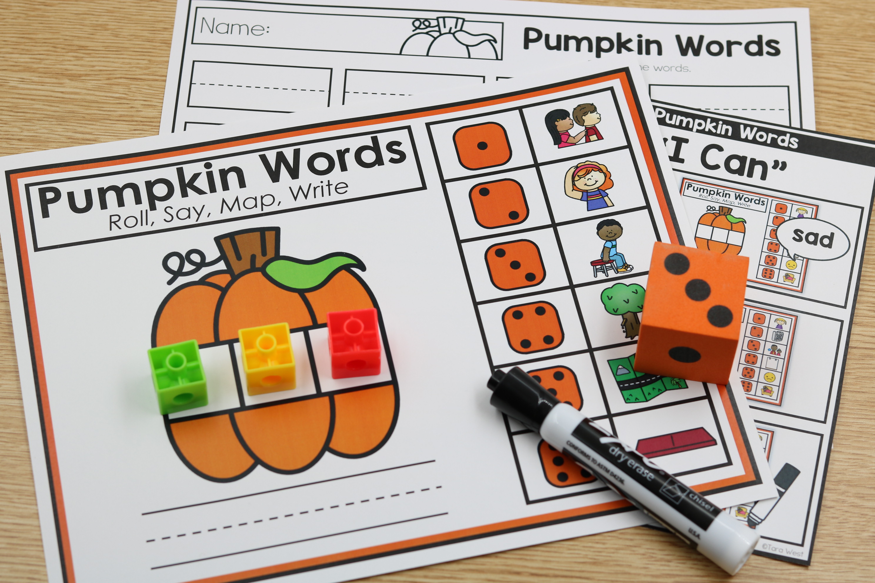 pumpkins fall cvc centers roll and map the word