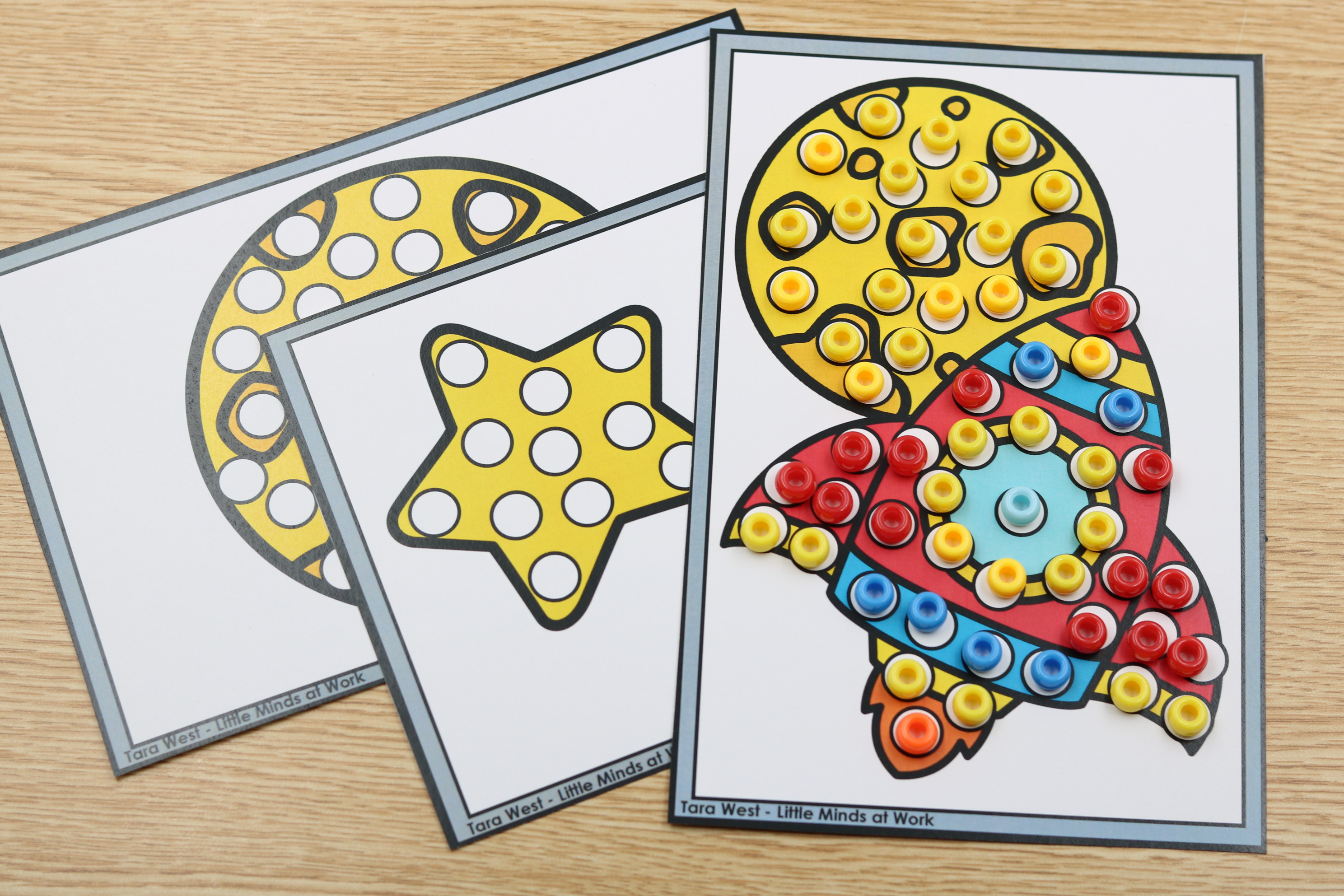 space pony bead builder cards for kindergarten