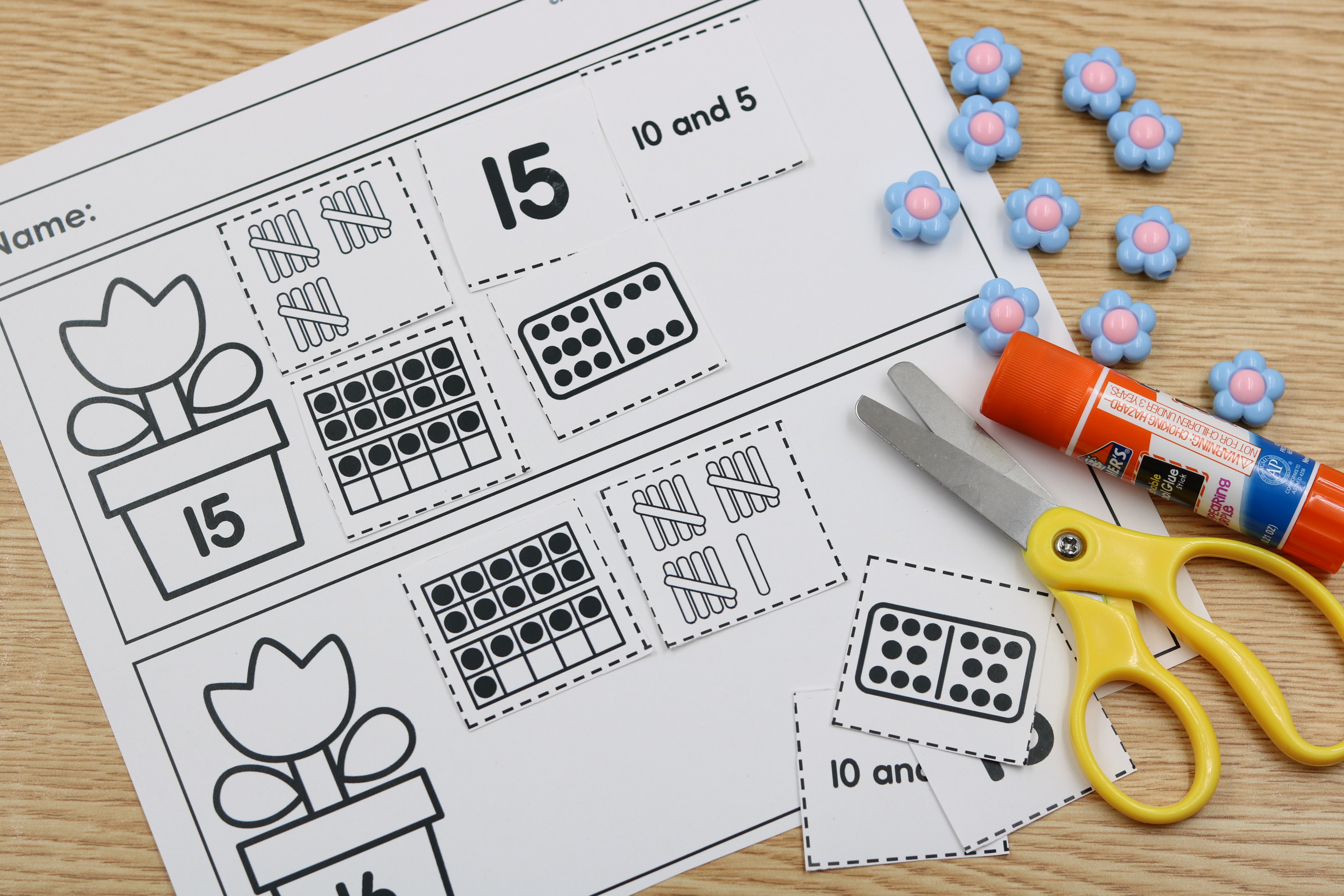 A set of math cut and paste sort worksheets. Sorting teen numbers with cut and paste.
