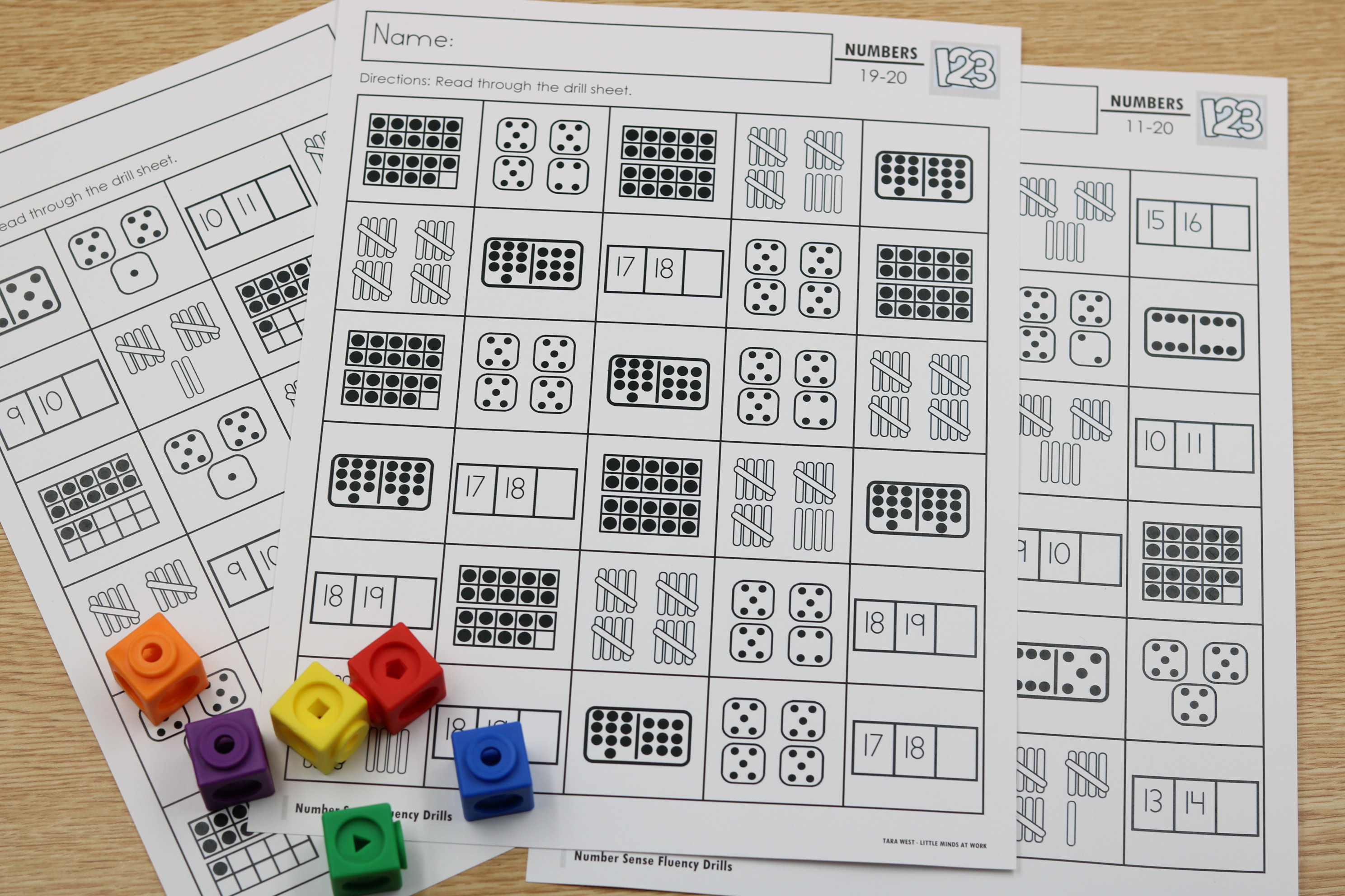 Teen number free drill mats as students subitize to build number sense.