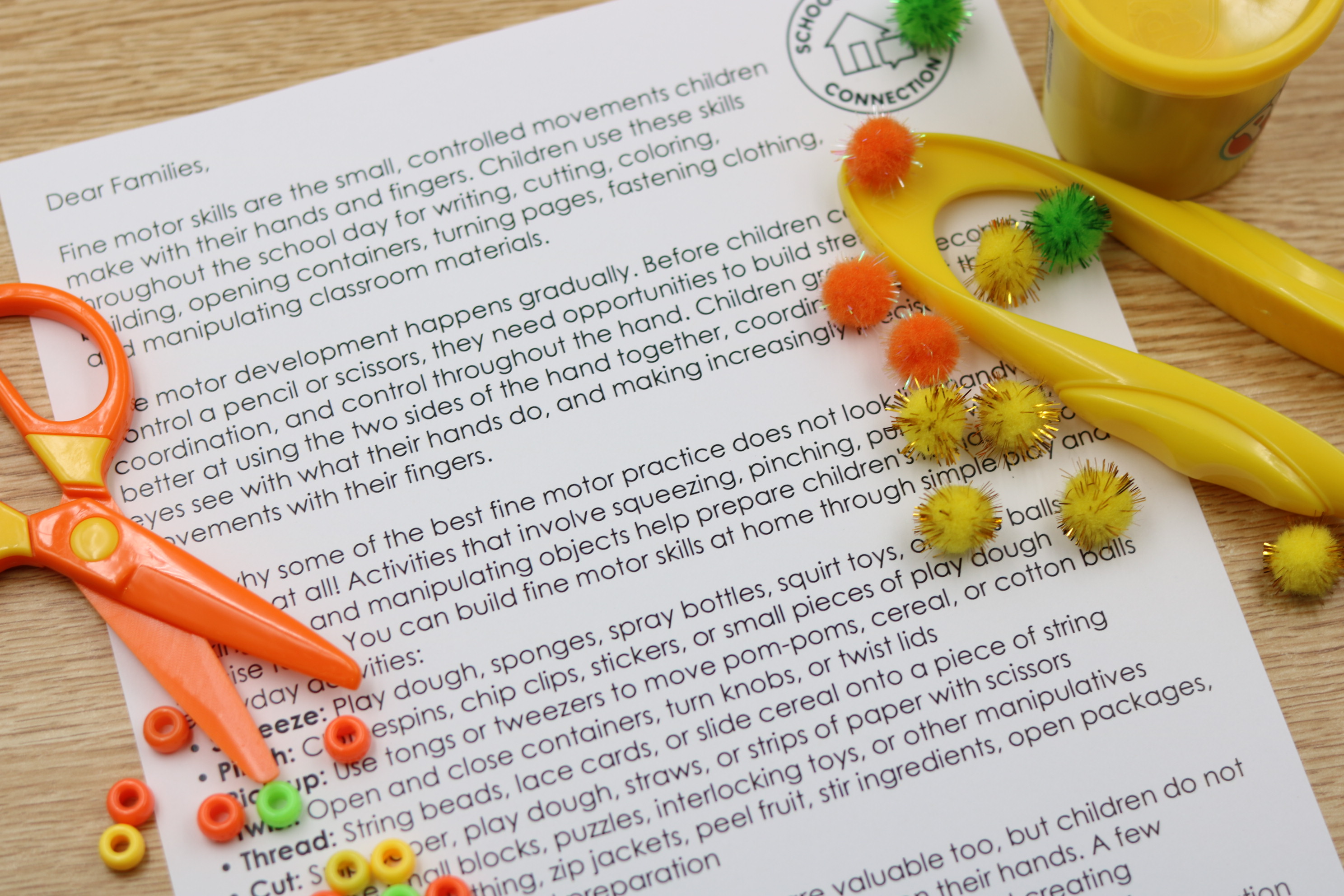 free fine motor School-to-Home Connection parent letter