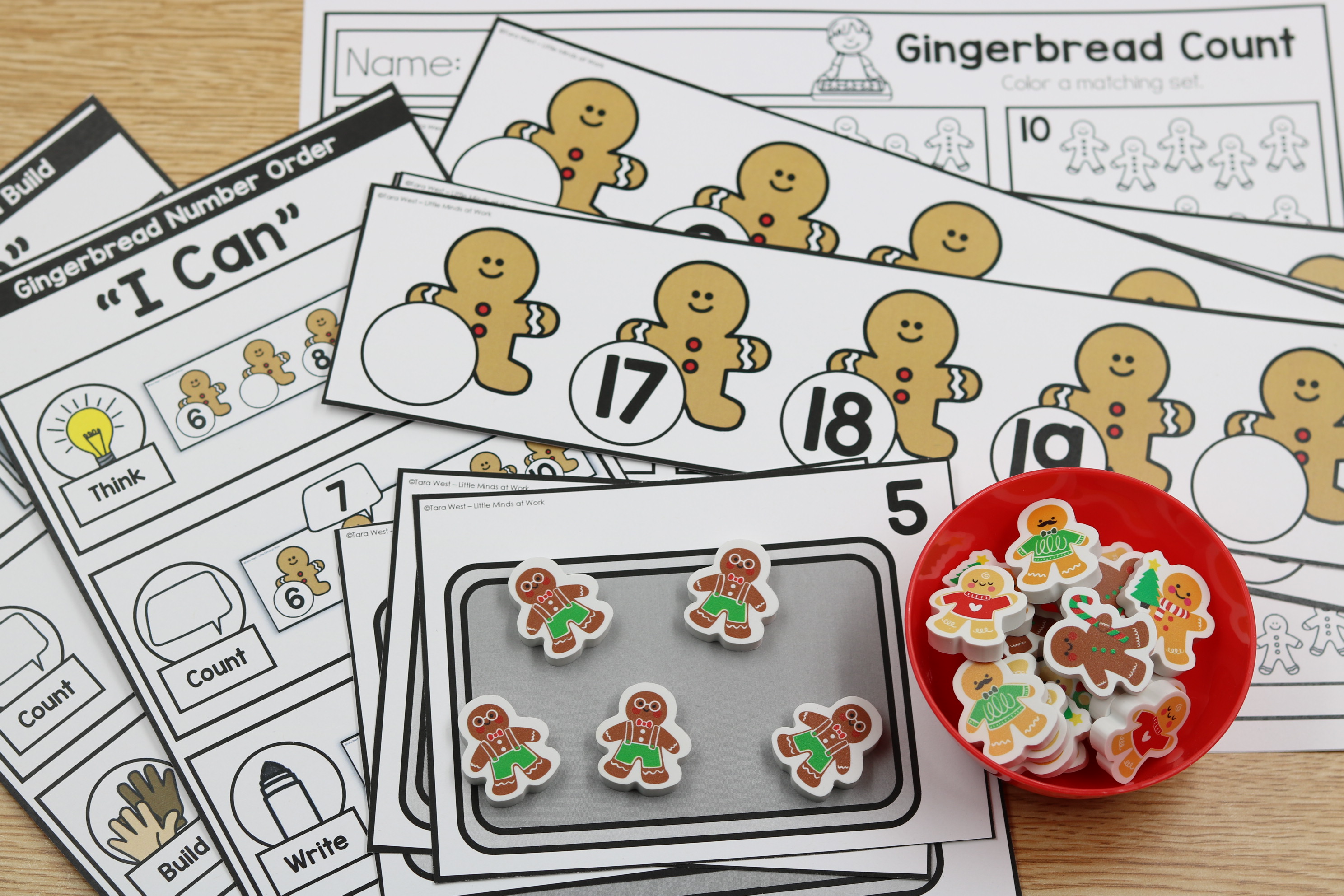 Free December gingerbread number order and build math centers