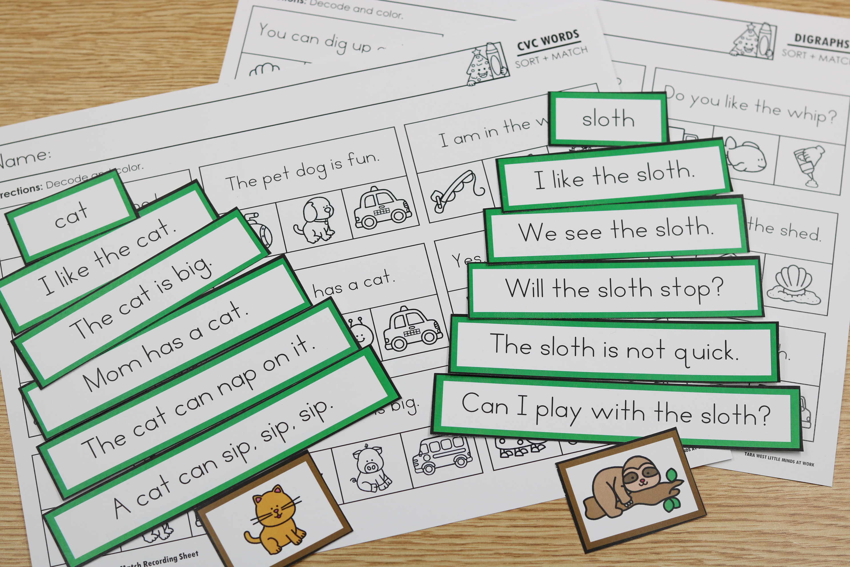 Free December phonics tree sentence match-up mats for early readers