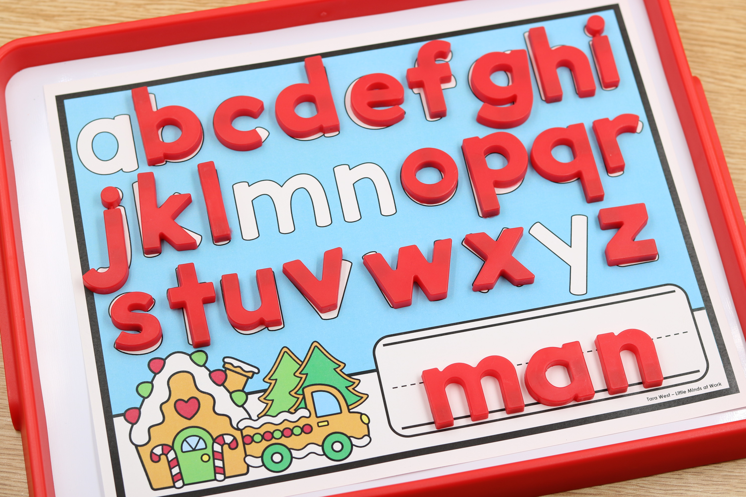 Free December small-group magnet mats for alphabet and CVC word building