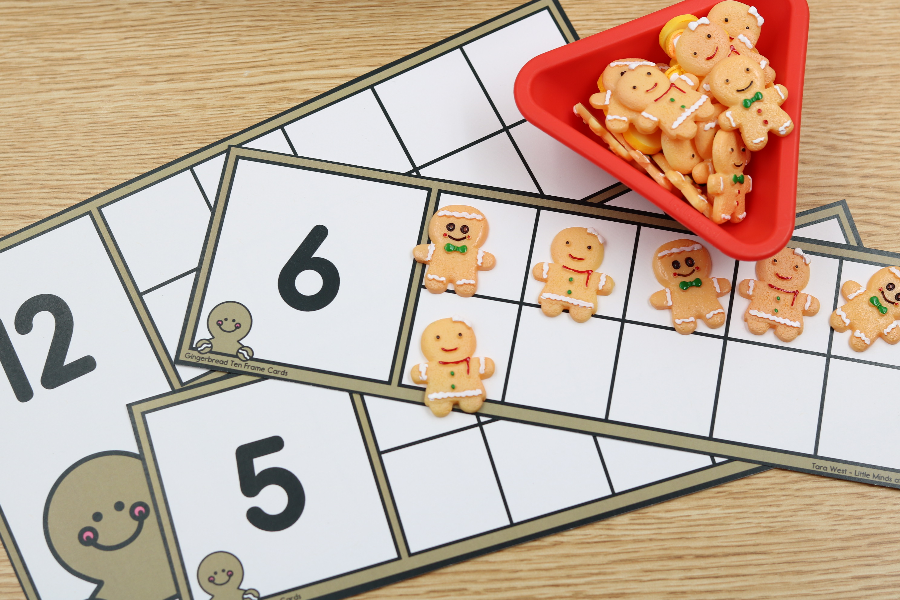 Free December gingerbread ten frame mats for counting and number building