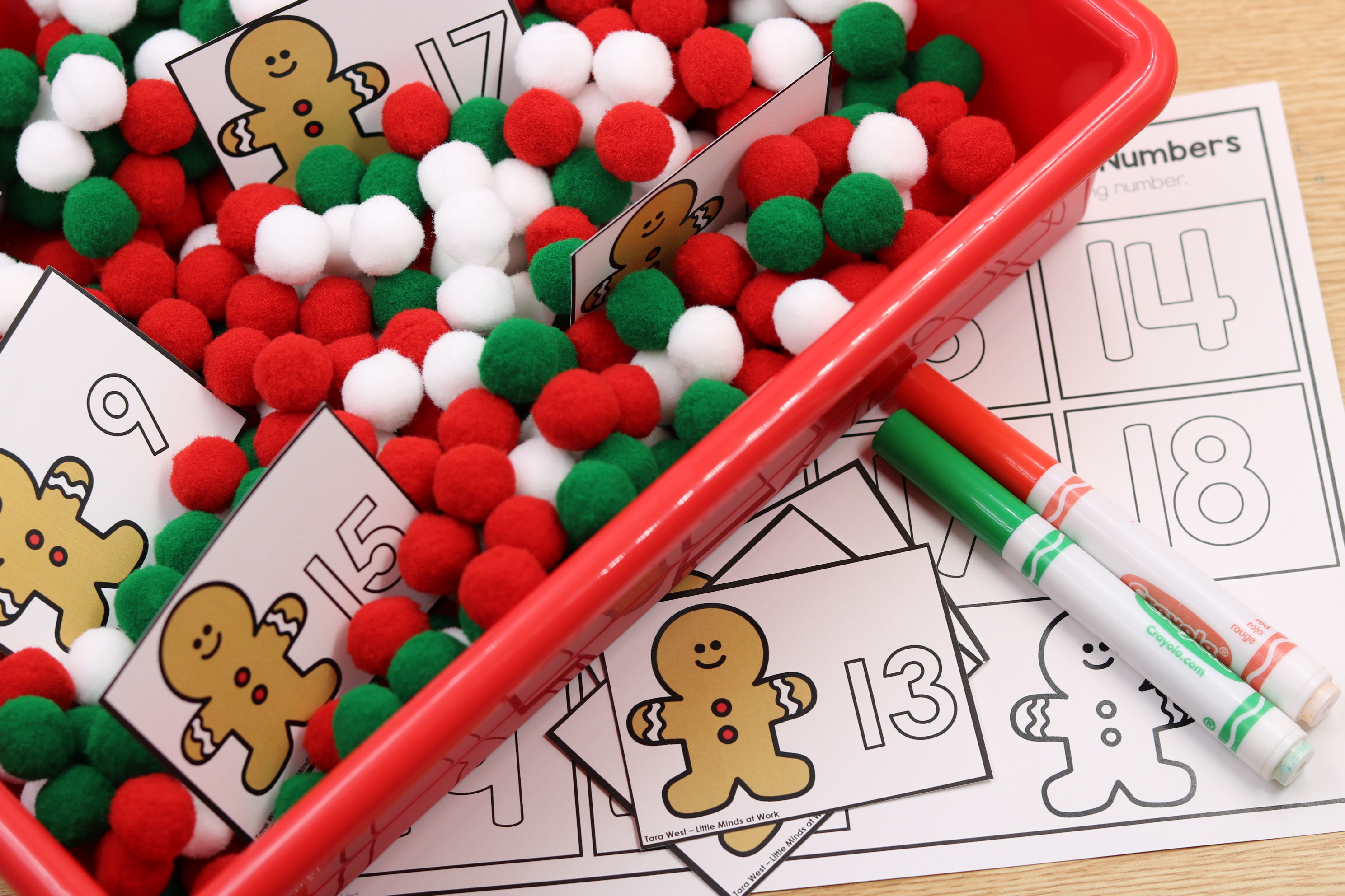 December Math Sensory Bin Free Download – Numbers 1–20 Counting, Building, and Recording Mats