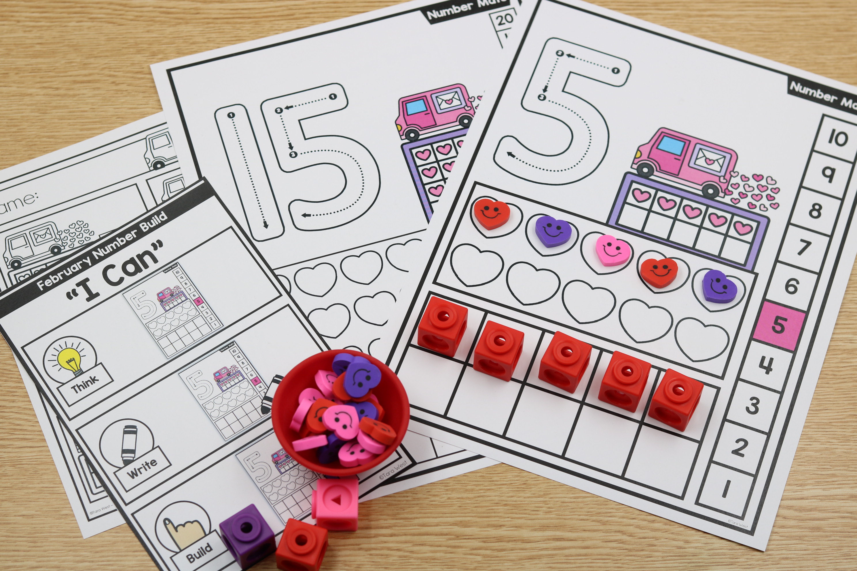 February heart number sense mats free download for hands-on math practice