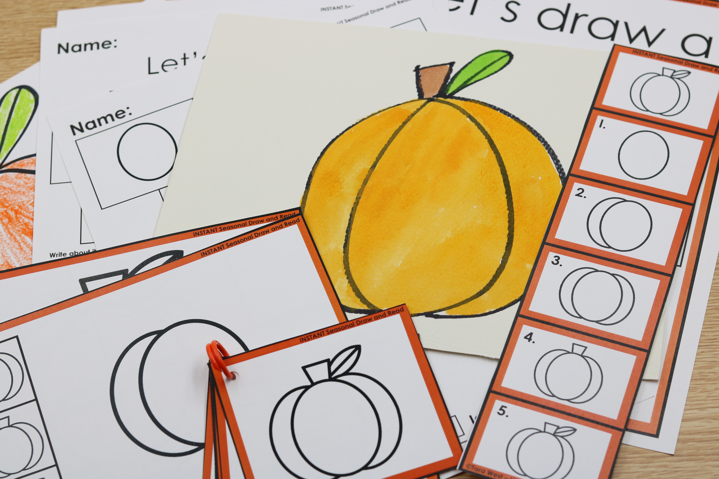 Free October directed drawing worksheet featuring step-by-step pumpkin drawing