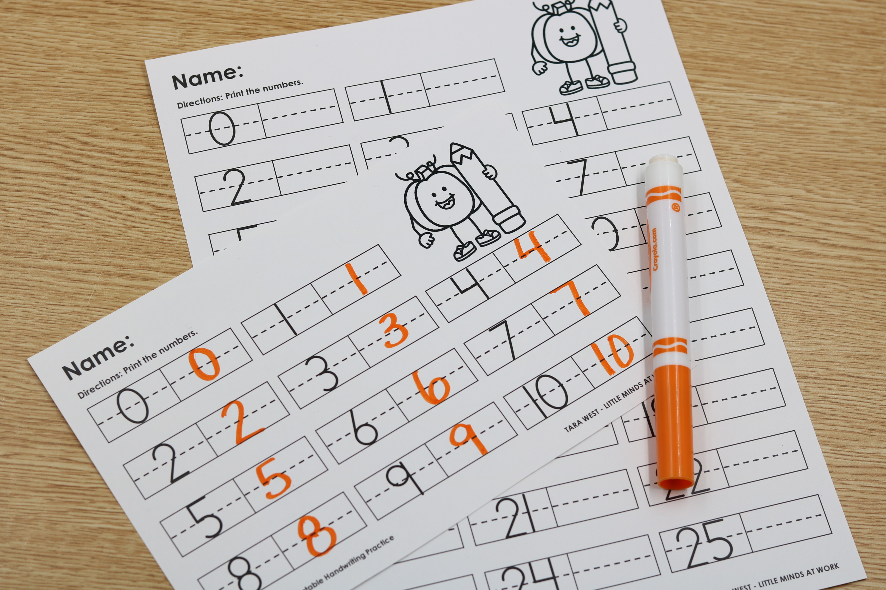 Free October number writing worksheets for numbers 1–10 and 1–20