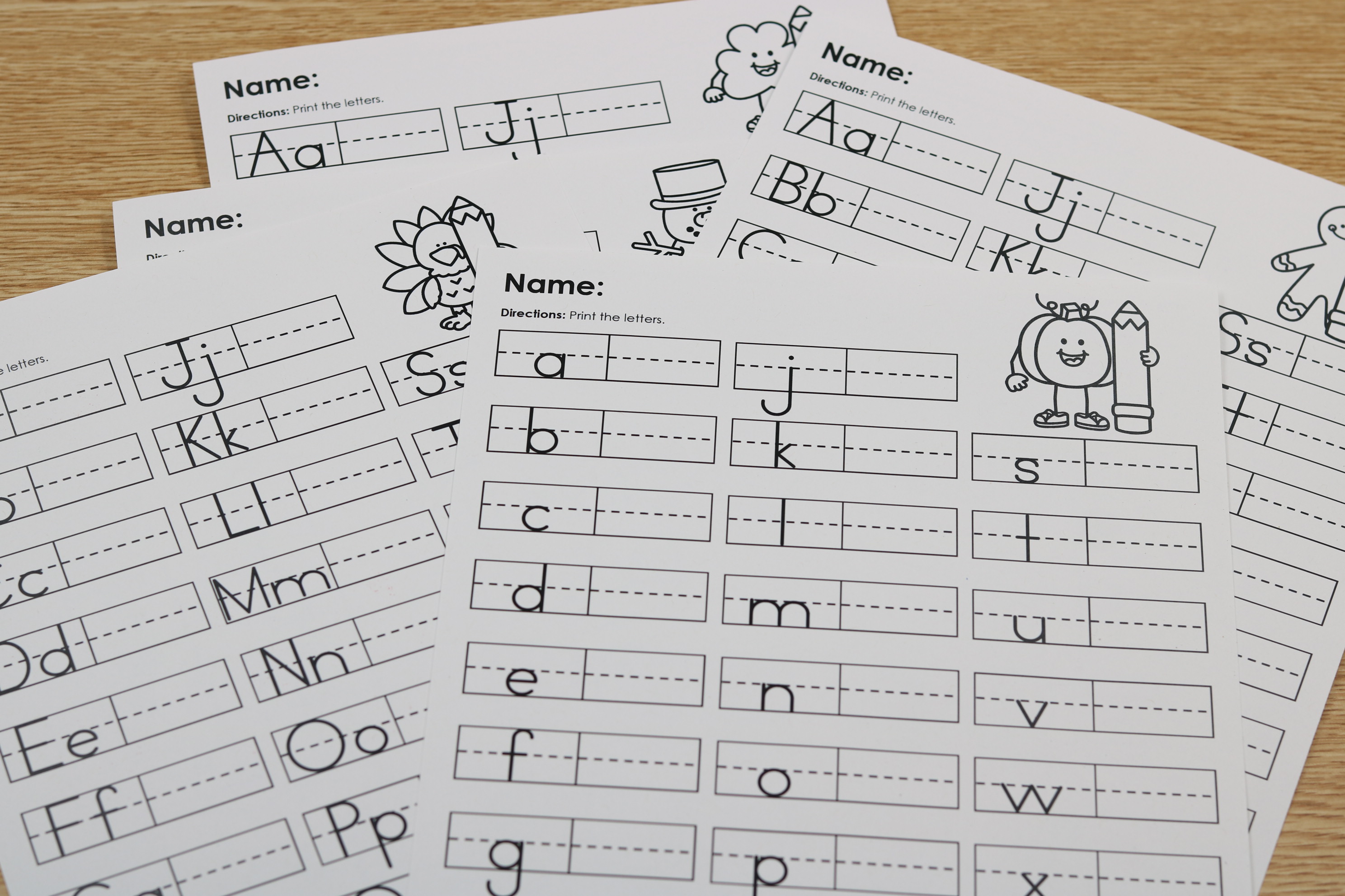 Free phonics handwriting worksheets with alphabet themes