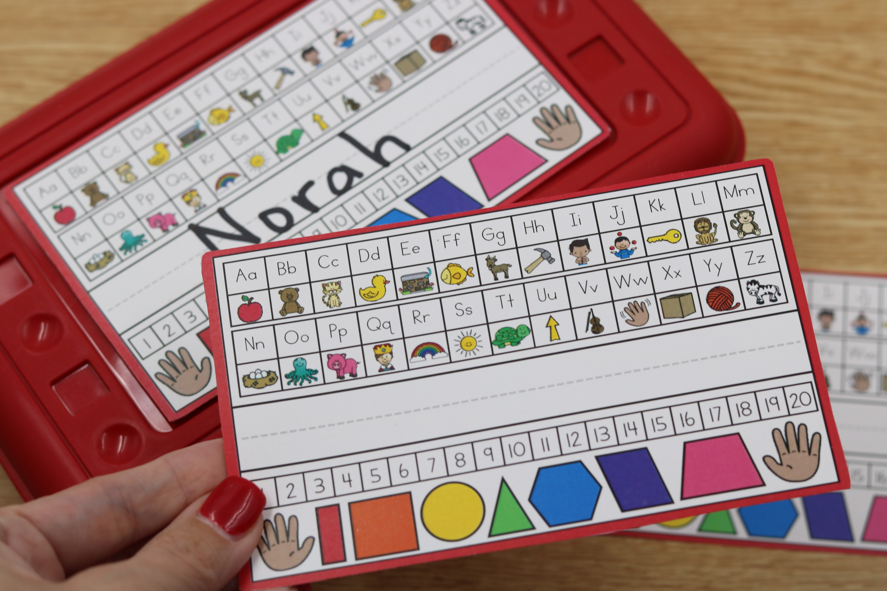 Alphabet name tag with sound icons and number path