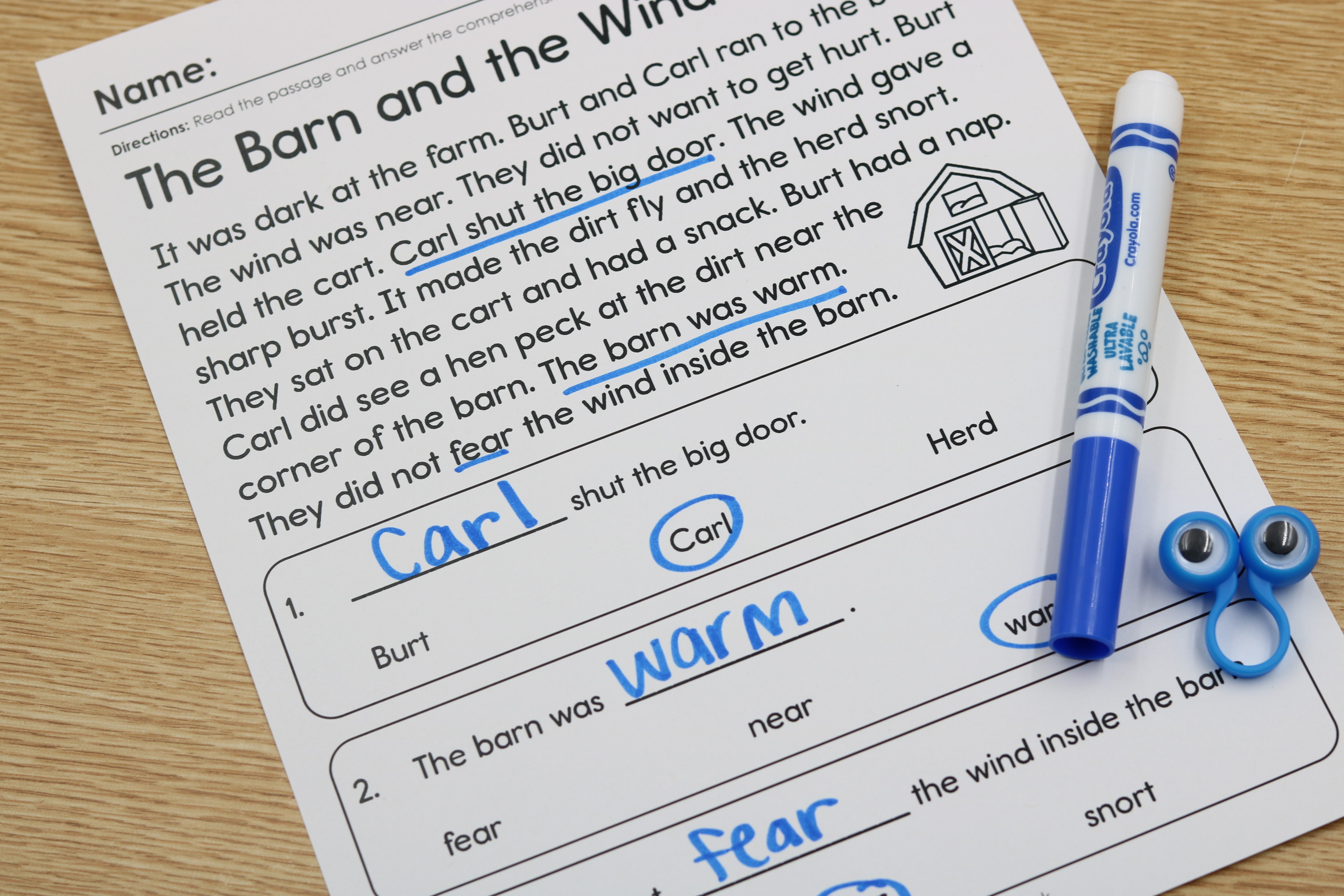 CVCC and R-Controlled fill in the blank comprehension passages
