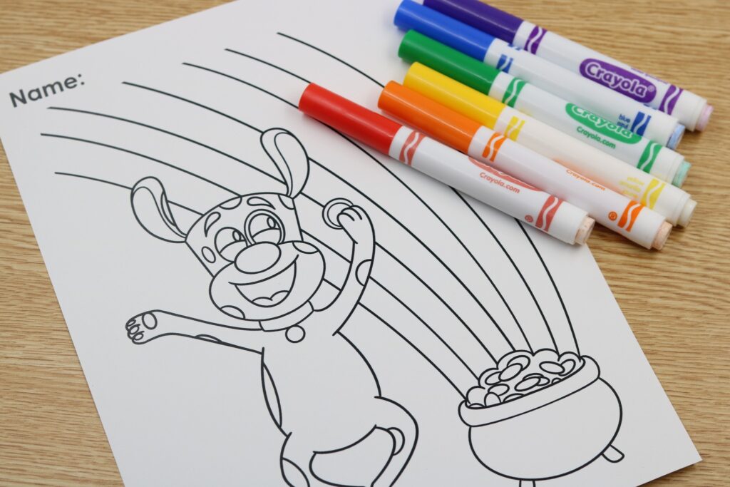 March Pip the Pup coloring sheet printable