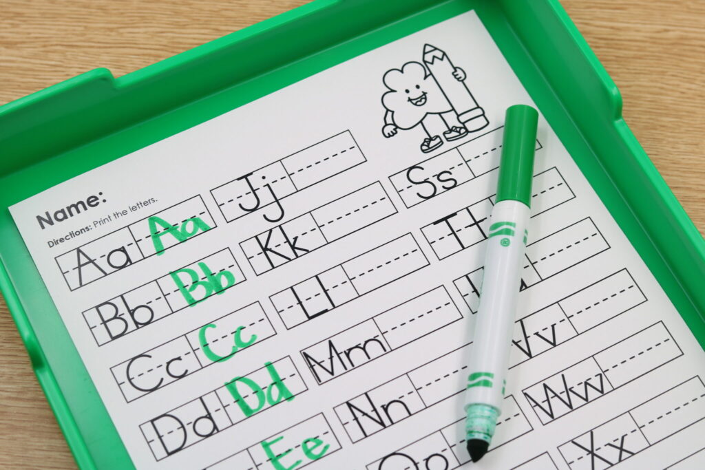 March handwriting letters St Patrick’s Day printable